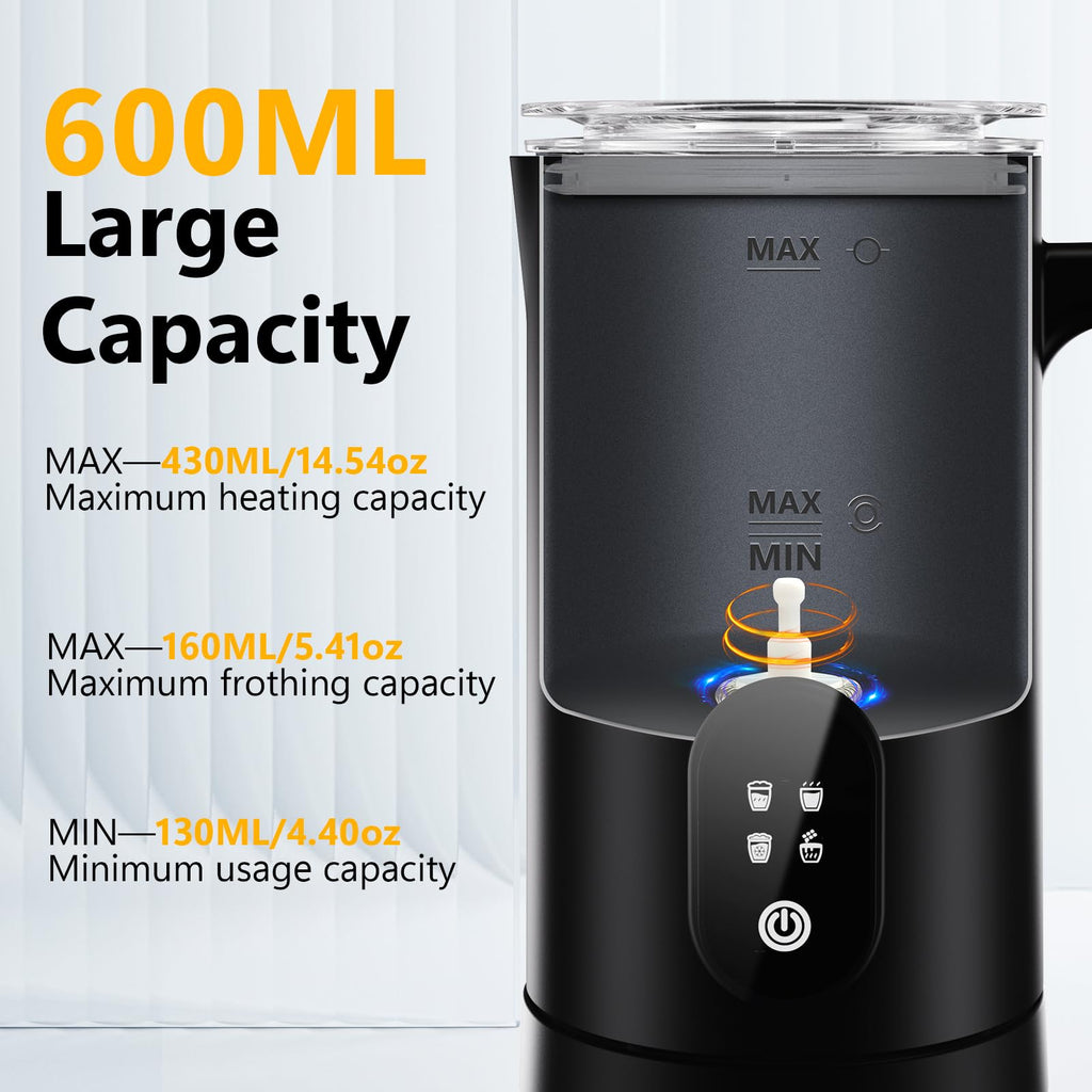 Milk Frother 4 in 1, [Upgraded 14.5 oz/430ml Capacity] 304 Stainless Steel Electric Milk Frother and Steamer with Cold & Hot Froth for Latte Cappuccino, Homtronics Automatic Coffee Foam Maker