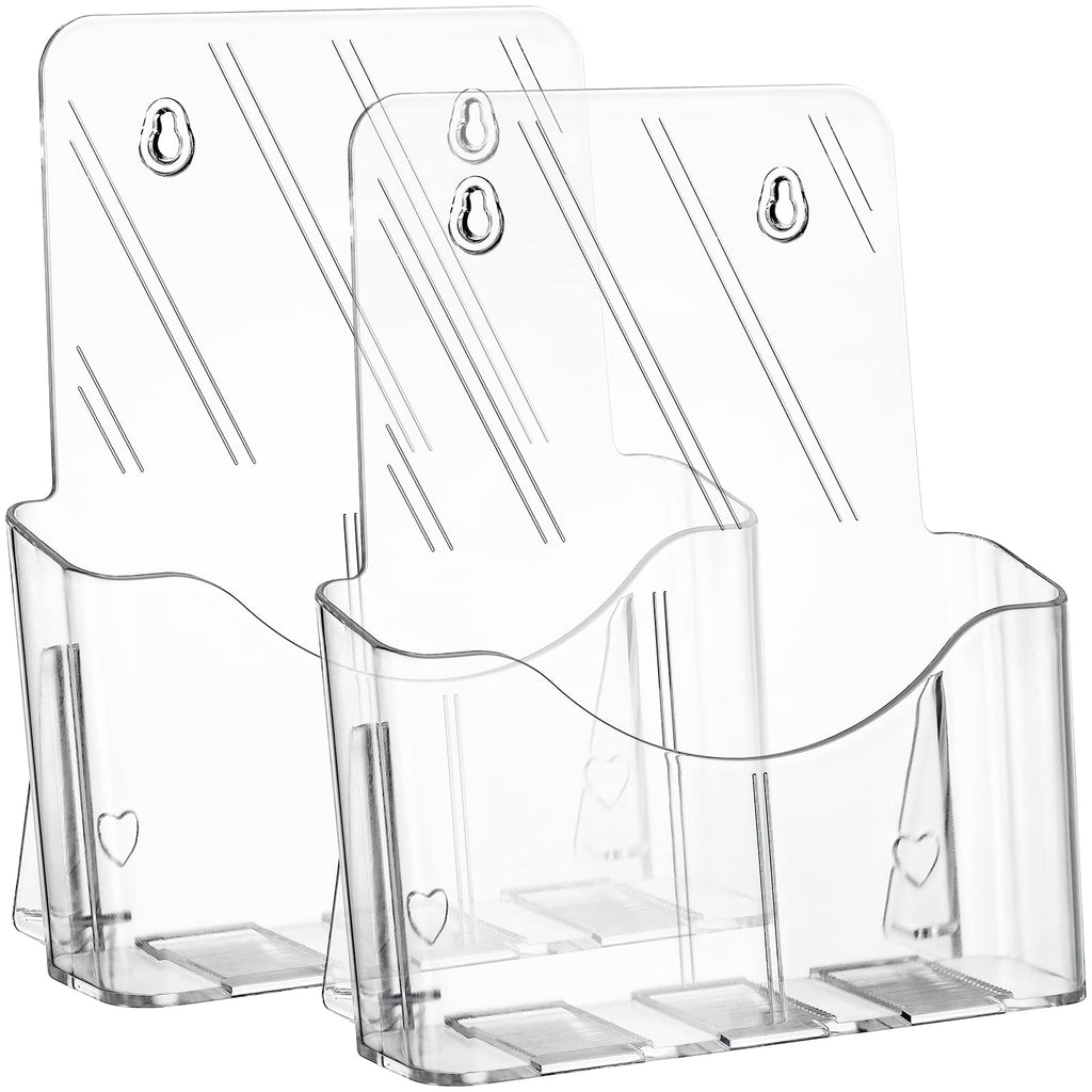 Yarlung 2 Pack Acrylic Brochure Holder, 8.5 x 11 Inches Clear Booklet Display Stand for Desk or Wall Mount, Plastic Countertop Organizer for Menu, Pamphlet, Literature, Document, Magazine, Journals