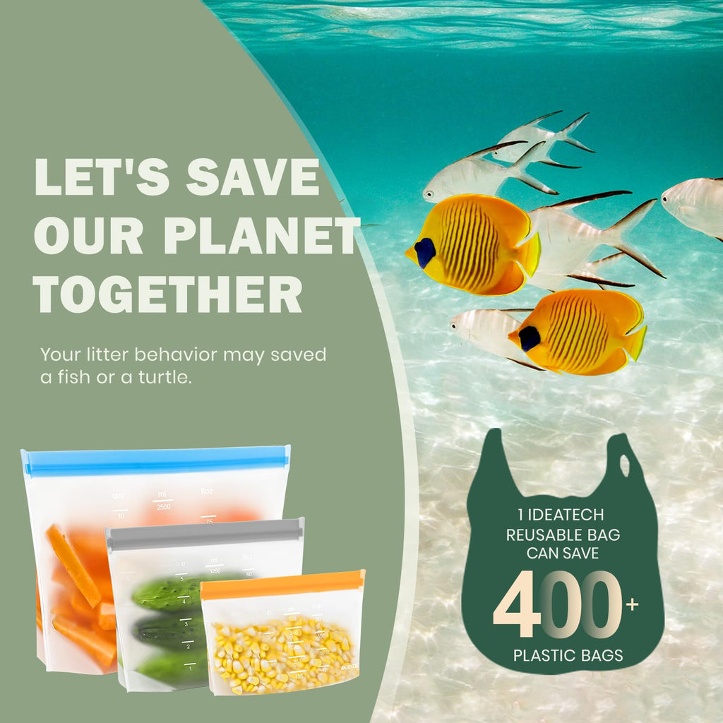 Dishwasher Safe Reusable Storage Bags Stand Up - BPA Free PEVA Reusable Sandwich Bags - Leakproof Gallon Freezer Bags, Silicone Food Storage Bags (18 Pack- 6Gallon + 6Sandwich + 6Snack)