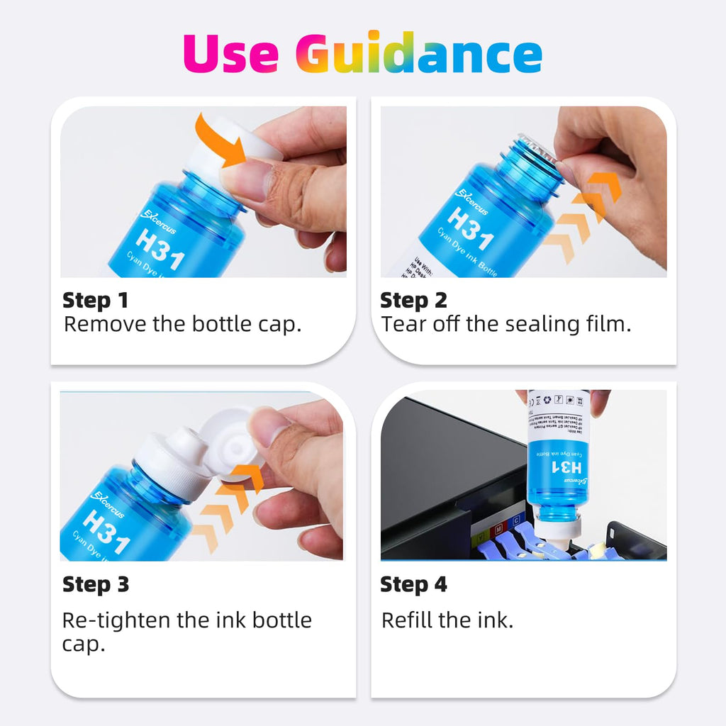 EXCERCUS Refill Ink Replacement Compatible with HP 31 Ink Bottle Set HP 32XL 32 XL Ink Work for HP Smart Tank 5000 6001 5101 5102 Plus 651 551 455 457 450 7301 7001 7602 (5 Pack)
