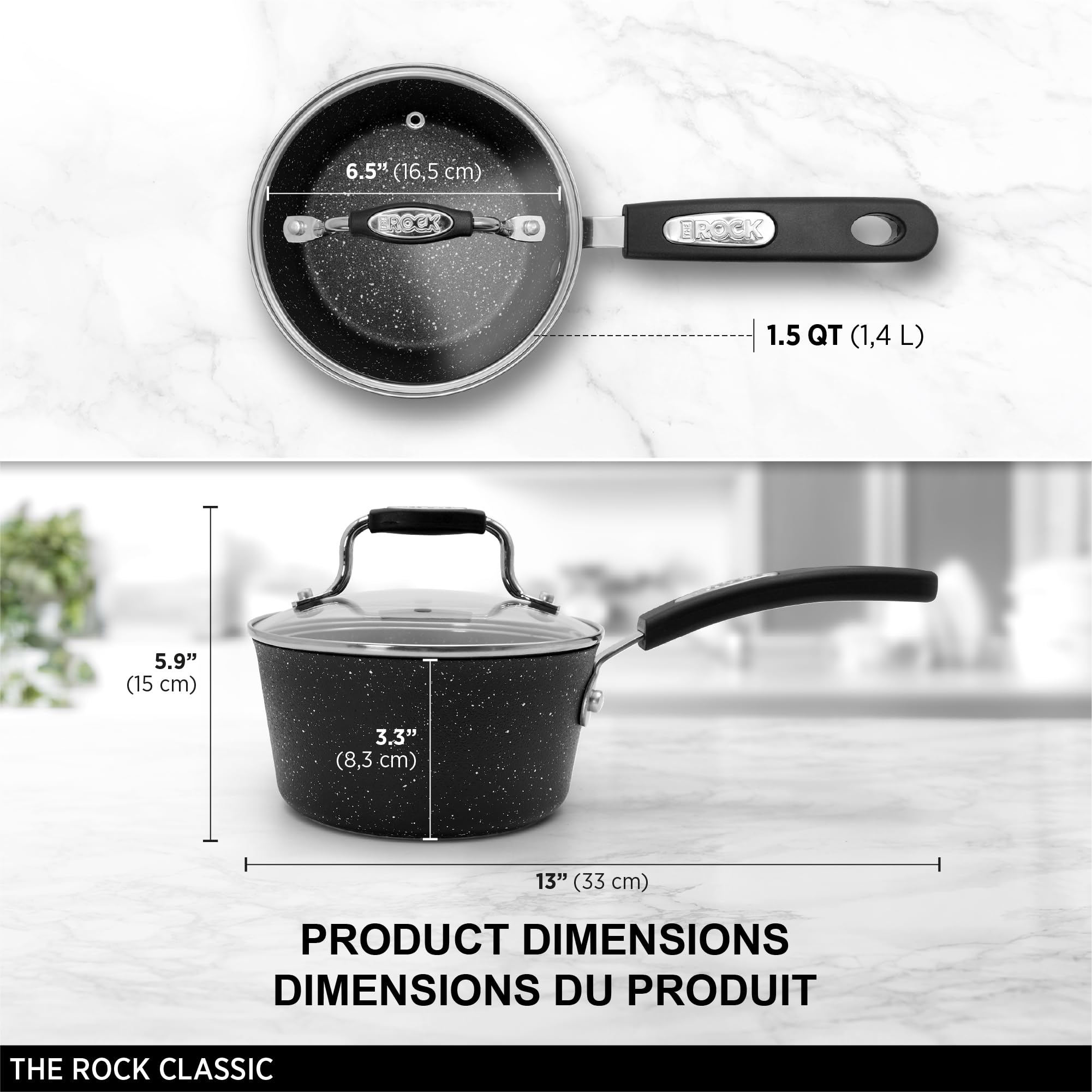Starfrit The Rock 1.4L (1.5Qt) Non-Stick Saucepan - Durable Forged Aluminum - Oven Safe - PFOA Free - Easy to Clean - Black