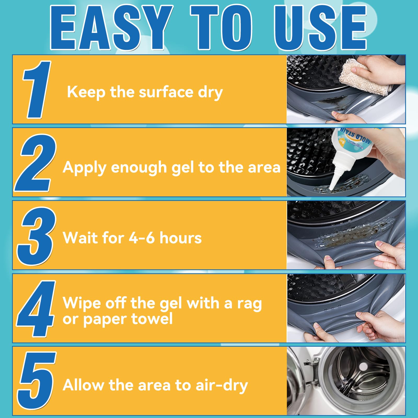 Sugelary Home Stain Remover, 8 Fl oz Home Remover Gel for Front Loader Seal, Household Cleaner Gel for Bathroom Grout, Sink, Shower, Caulk, Washing Machine Cleaning Solution