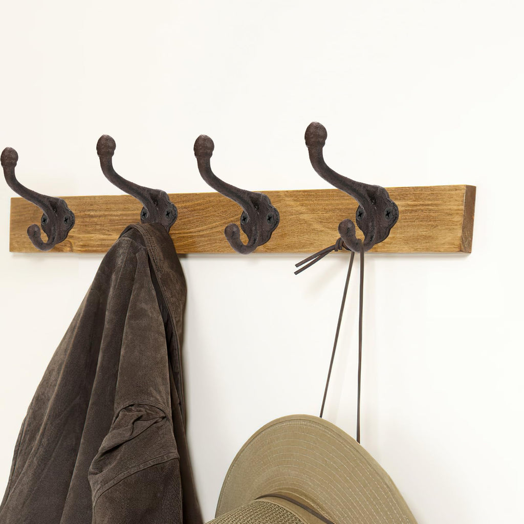 Peohud 10 Pack Cast Iron Coat Hooks, Rustic Wall Mounted Coat Hooks, Farmhouse Coat Hangers, Heavy Duty Cast Iron Hooks, Double Rustic Wall Hooks for Hanging Coats, Bags, Caps, Hats, Towels, Keys