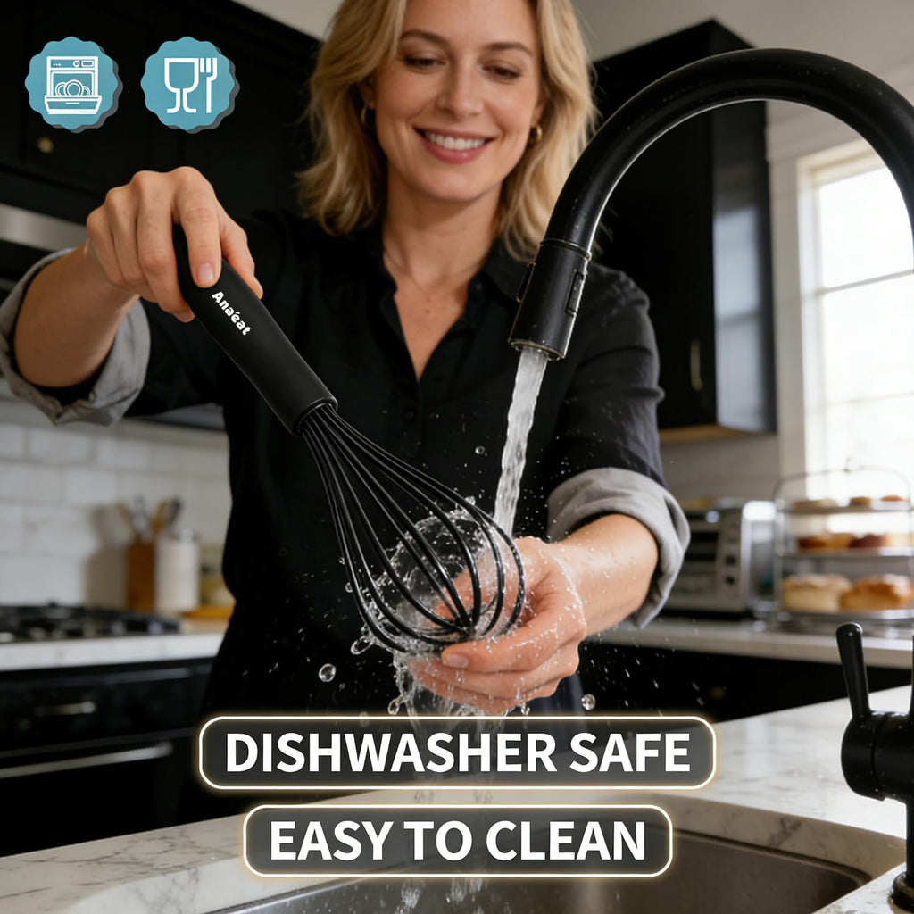 Anaeat Silicone Whisk Set, Thick Stainless Steel Wire Inner, Heat Resistant & Non-Stick Cookware Kitchen Whisks, Milk and Egg Beater Blender, Balloon Egg Beater for Cooking, Baking, Beating, Stirring