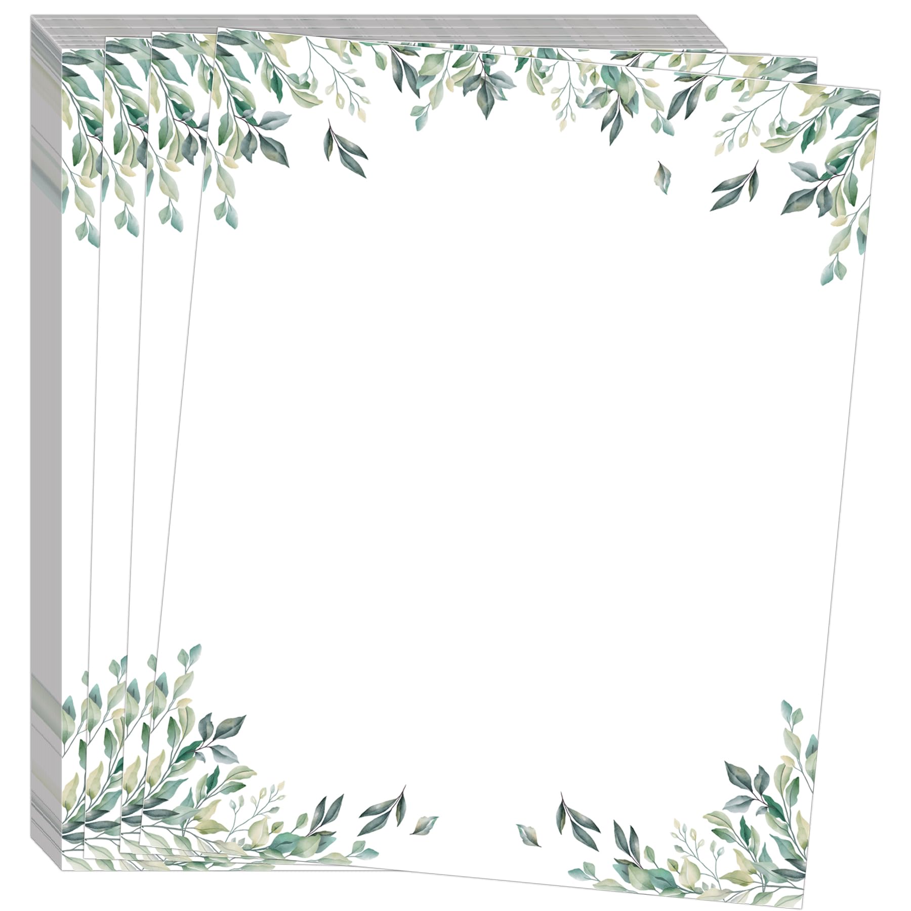 50 Pcs Greenery Letterhead Paper Eucalyptus Leaf Themed Decorative Printer Paper Wedding Botanical Letter Stationery Writing Paper Sheets for School Writing Home Office Supplies (Greenery)