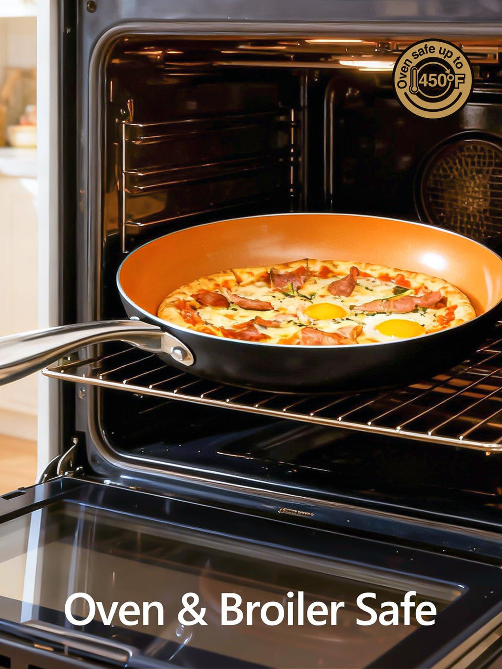 MICHELANGELO 10 Inch Non Stick Frying Pan with Lid, Ceramic Copper Frying Pan, Non-Toxic Skillet with Lid, Induction Compatible, Oven and Dishwasher Safe