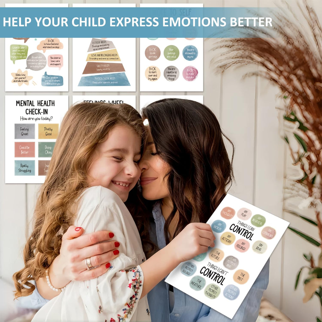 12 PCS Mental Health Posters-Printed Educational Publications Posters School Counselor Office Must Haves, Therapy Office Decor Feelings Wheel Maslows Hierarchy of Needs(10"x14")
