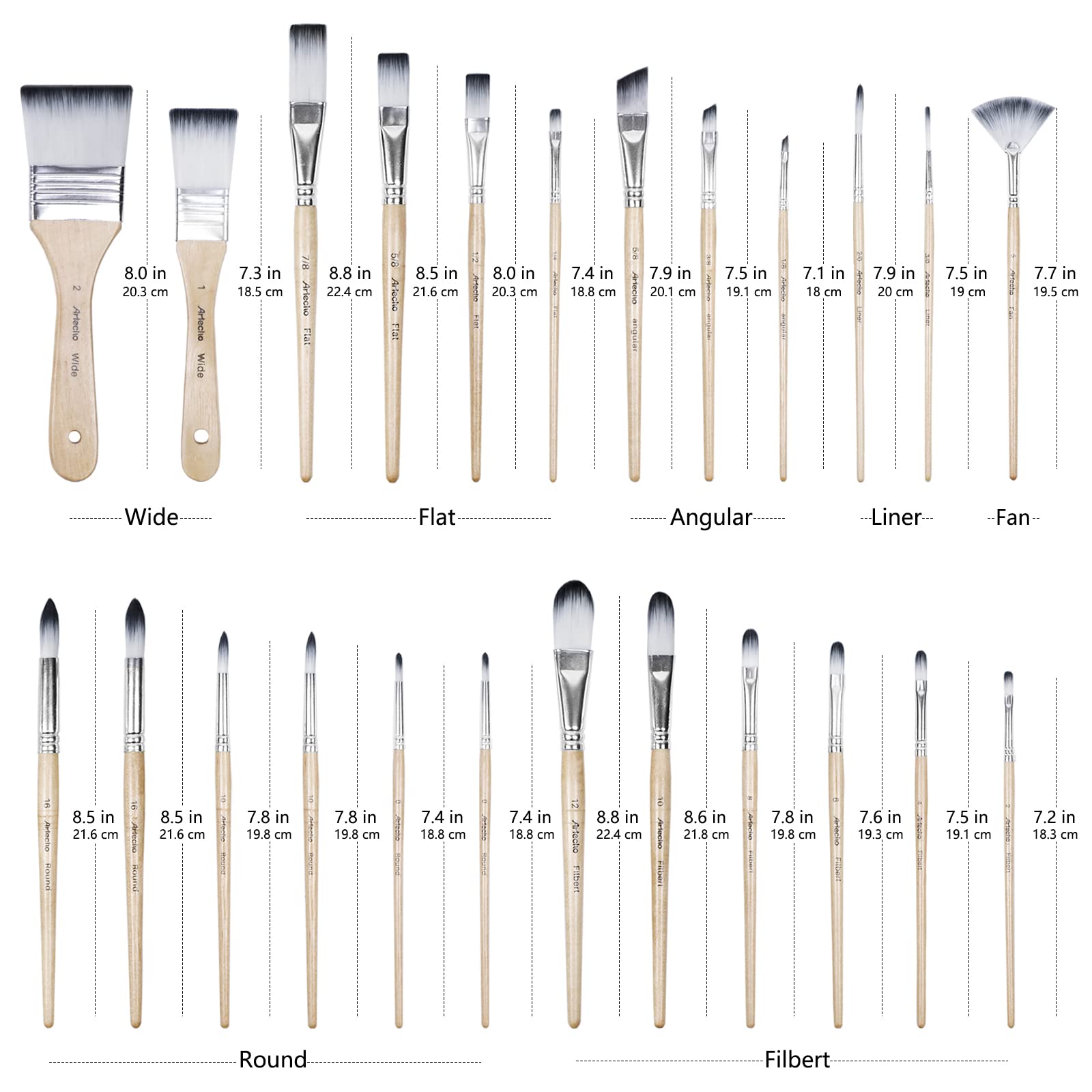 Artecho Art Paint Brushes Set for Watercolor, Acrylic, Oil, Rock Painting, Nail Brush, 24 Different Sizes with Organizing Case for Artists, Adults & Kids