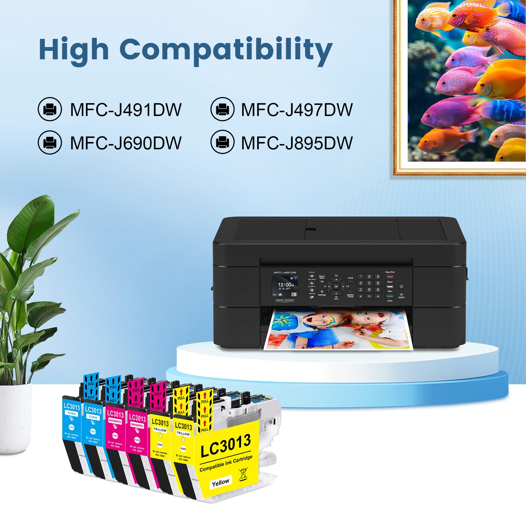 LC3013 Ink Cartridges Replacement for Brother LC3013 LC3011 Ink Cartridges Color Compatible for Brother MFC-J491DW MFC-J497DW MFC-J690DW MFC-J895DW Printer (6pk, 2Cyan/2Magenta/2Yellow)