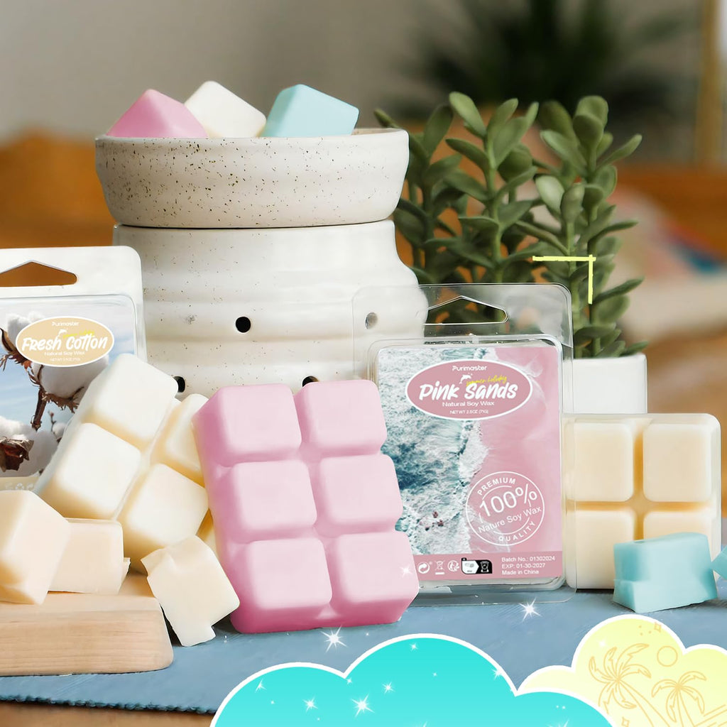 SoulOrigin Summer Scented Wax Melts, Strong Scented Wax Cubes Gift Set, Soy Wax Tarts for Warmer, Sea Breeze, Coconut, Pina Colada, Pink Beach, Pineapple, Watermelon, Vanilla Ice Cream, Fresh Cotton