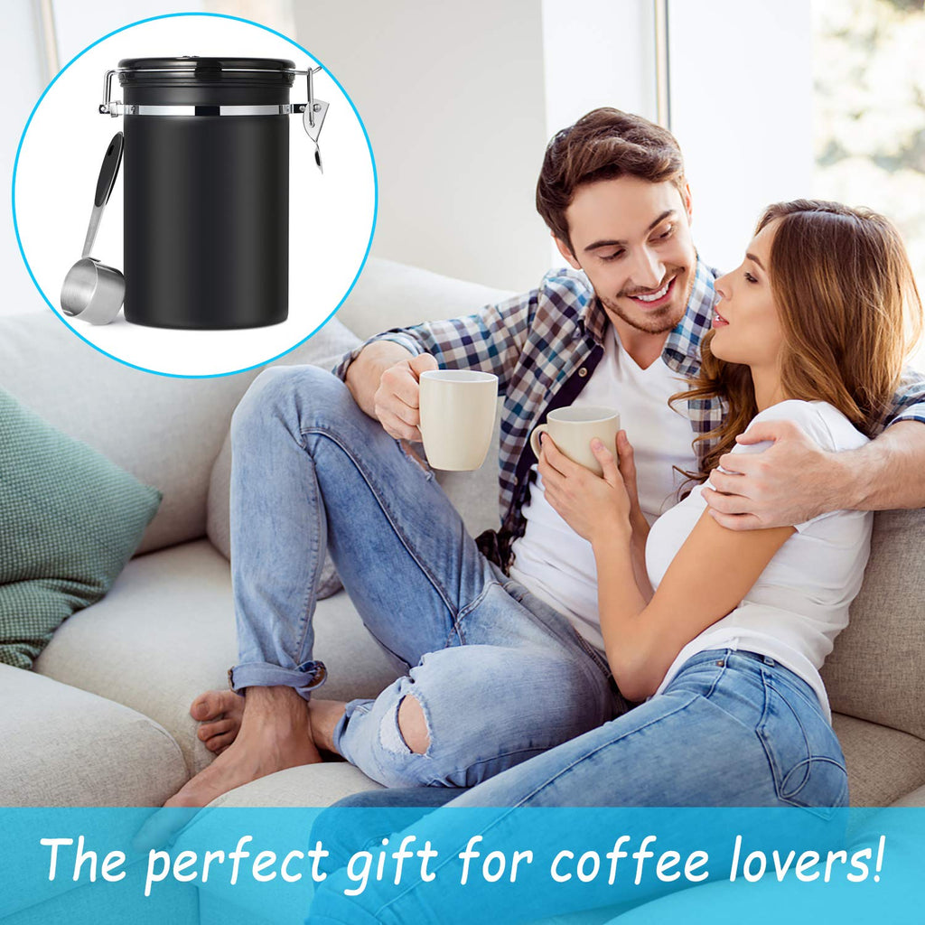 Hossejoy Stainless Steel Coffee Canister, Airtight Coffee Beans Container with Date Tracker & Spoon for Sugar Tea Jar Storage, 1.8 L / 22oz