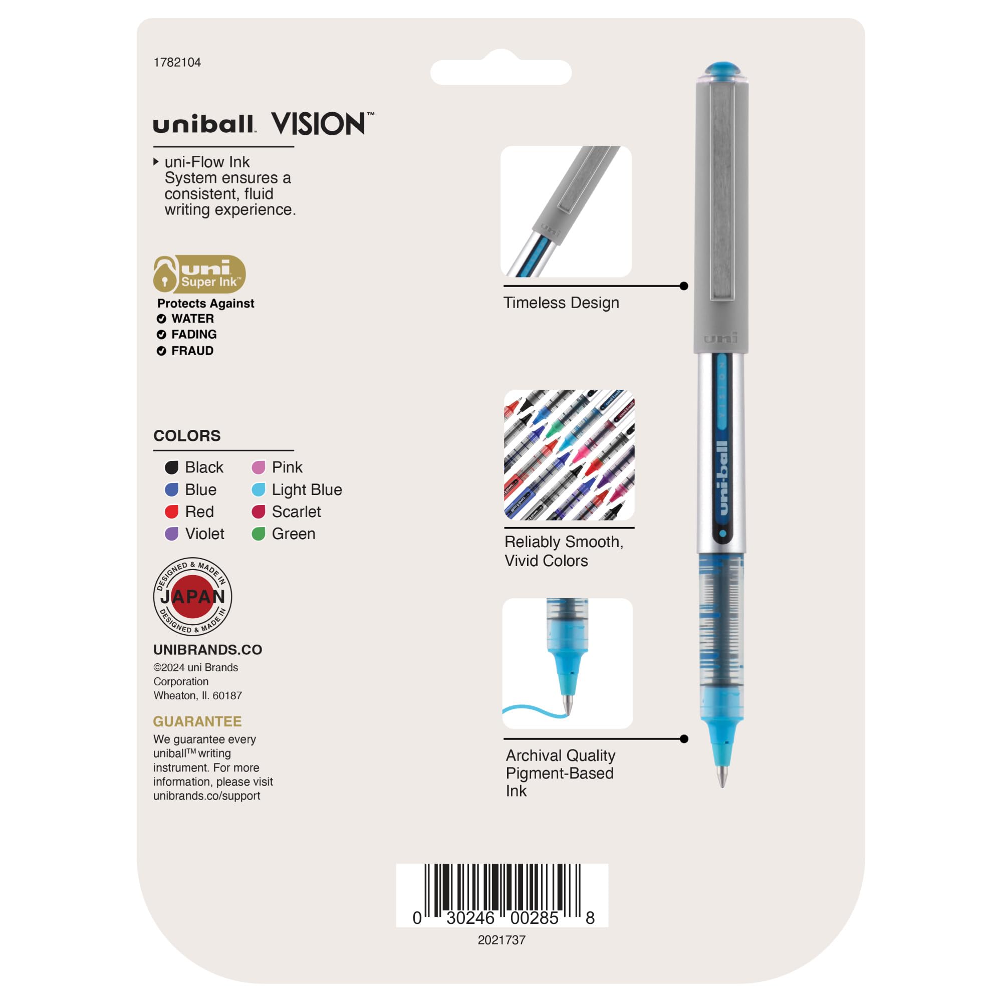 uni-ball Vision Rollerball Pens, Fine Point (0.7mm), Assorted Colors, 8 Count
