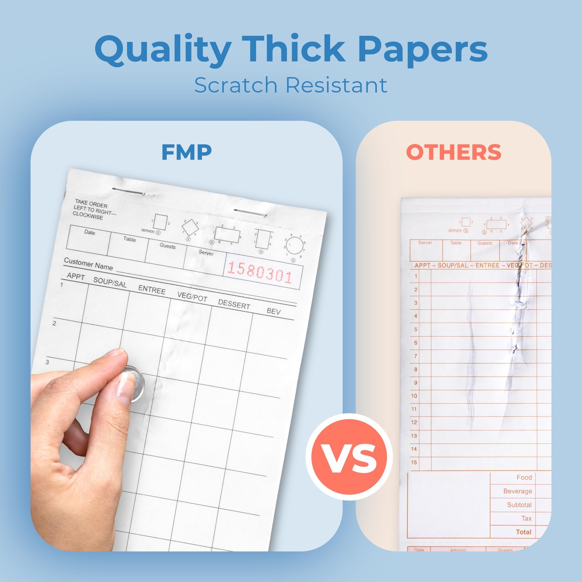 FMP Brands (500 Sheets) Server Note Pads Paper, Guest Check for Servers, Guest Check Pads, Order Pads for Servers, Waitress Notepads, Server Pads for Restaurant, Bar, Cafe, 5 Pads, 100 Sheets/Pad