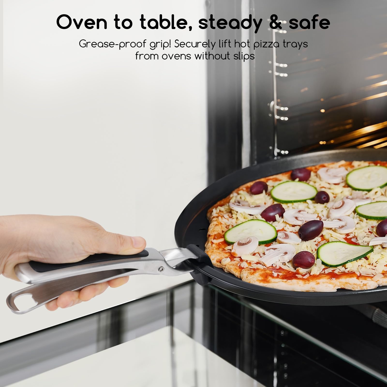 SOLEADER Hot Plate Gripper, Pizza Pan Gripper, Heavy Duty Non-Slip Hot Plate Bowl Lifter with Food Out from Pots, Microwave, Oven, for Egg Custard for Jidangeng, Pack of 2
