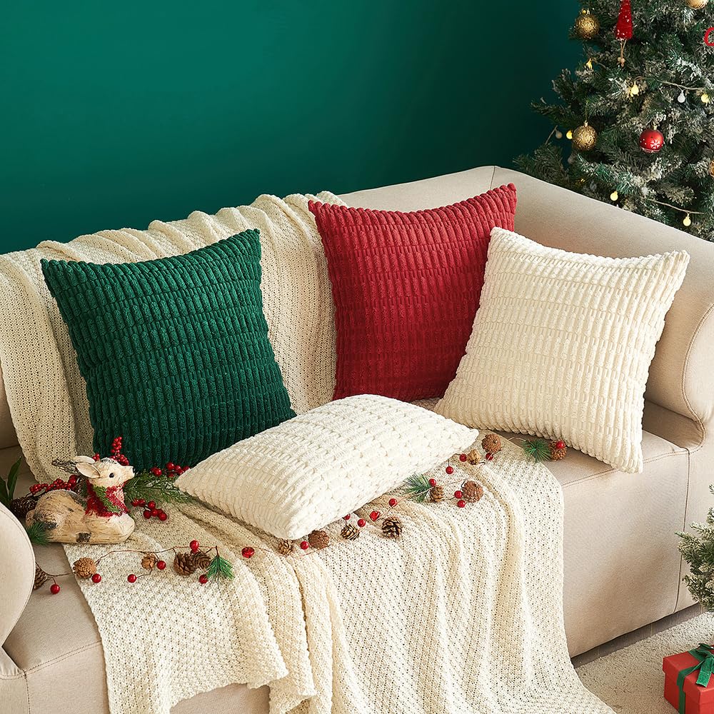 MIULEE Pack of 2 Corduroy Throw Pillow Covers Soft Decorative Boho Striped Cushion Covers Farmhouse Home Decor Pillowcase for Spring Sofa Living Room Couch Bed 18x18 Inch Cream White