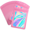 Durimoiy 100-pack mylar bags with clear window holographic resealable zipper sealable pouch bags candy,cookie,electronic supplies（4×6 inch,pink ）