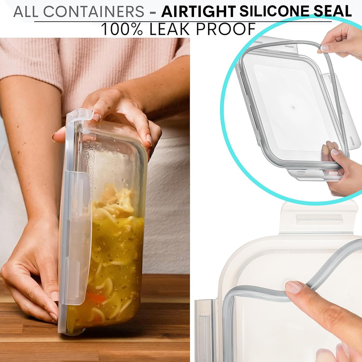 Razab 8 Cups / 63 Oz 2 Pack Large Glass Container Food Storage with Lids - Leakproof, BPA-Free Large Glass Meal Prep Container Ideal for Roasting Turkey, Store Leftover - Microwave & Oven Safe