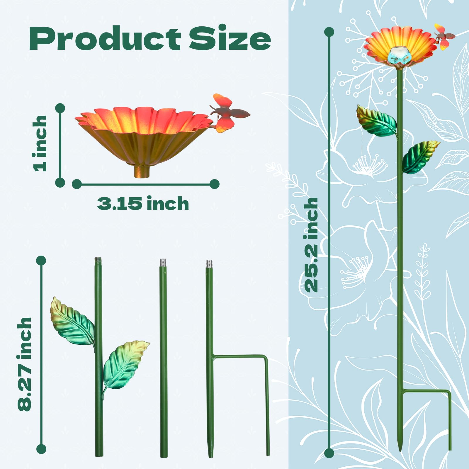Bee Watering Station 4 Pack,Bee Cup Metal Colorful Flower Design,for Bees and Butterflies Bath,with Design-Sense Colored Glass Beads,for Outdoor Garden Yard Decor