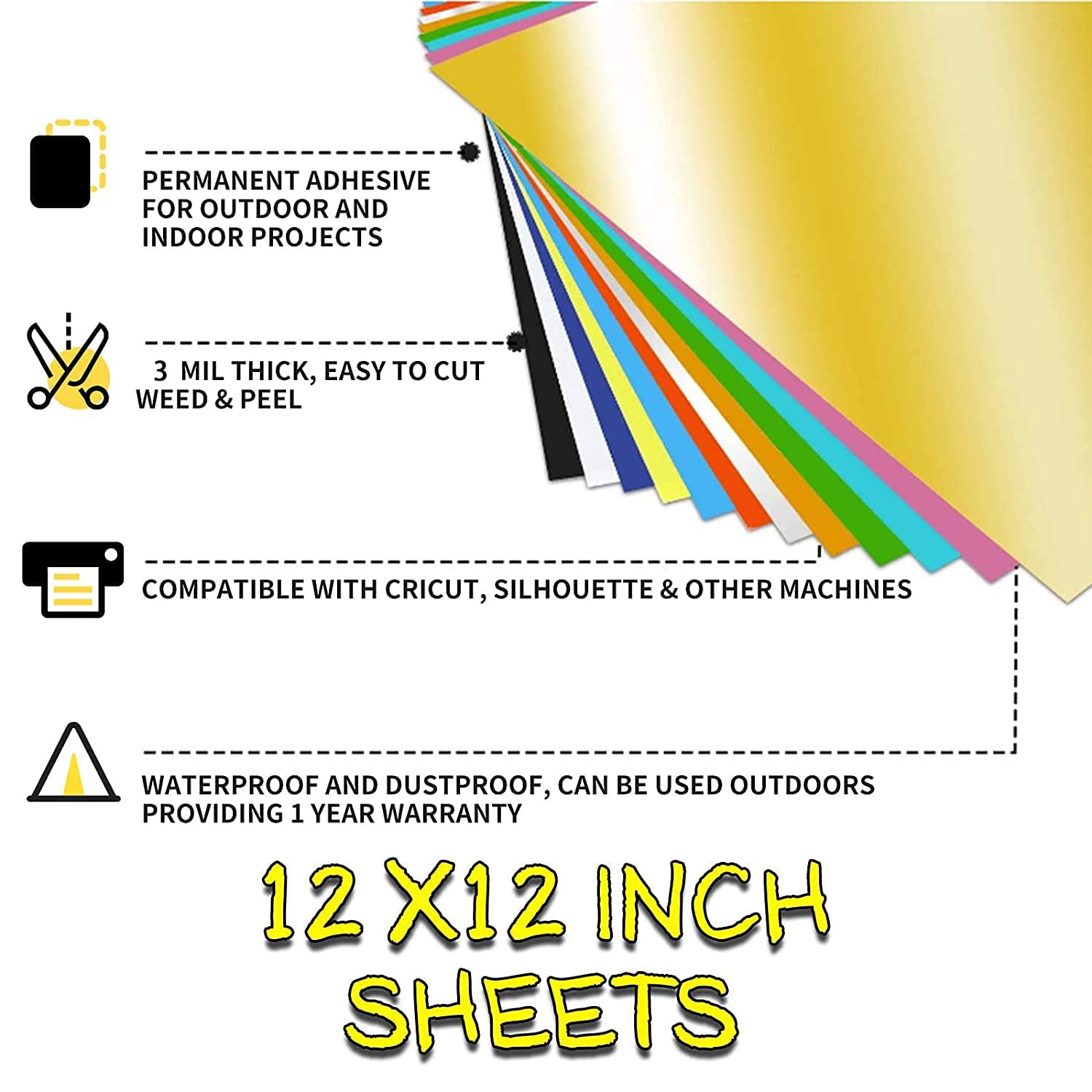 Huaxing Permanent Self Adhesive Vinyl Sheets (Pack of 79, 12 inchesx12 inches) 38 Assorted Colors Premium Adhesive Craft Outdoor Vinyl for Decor Sticker