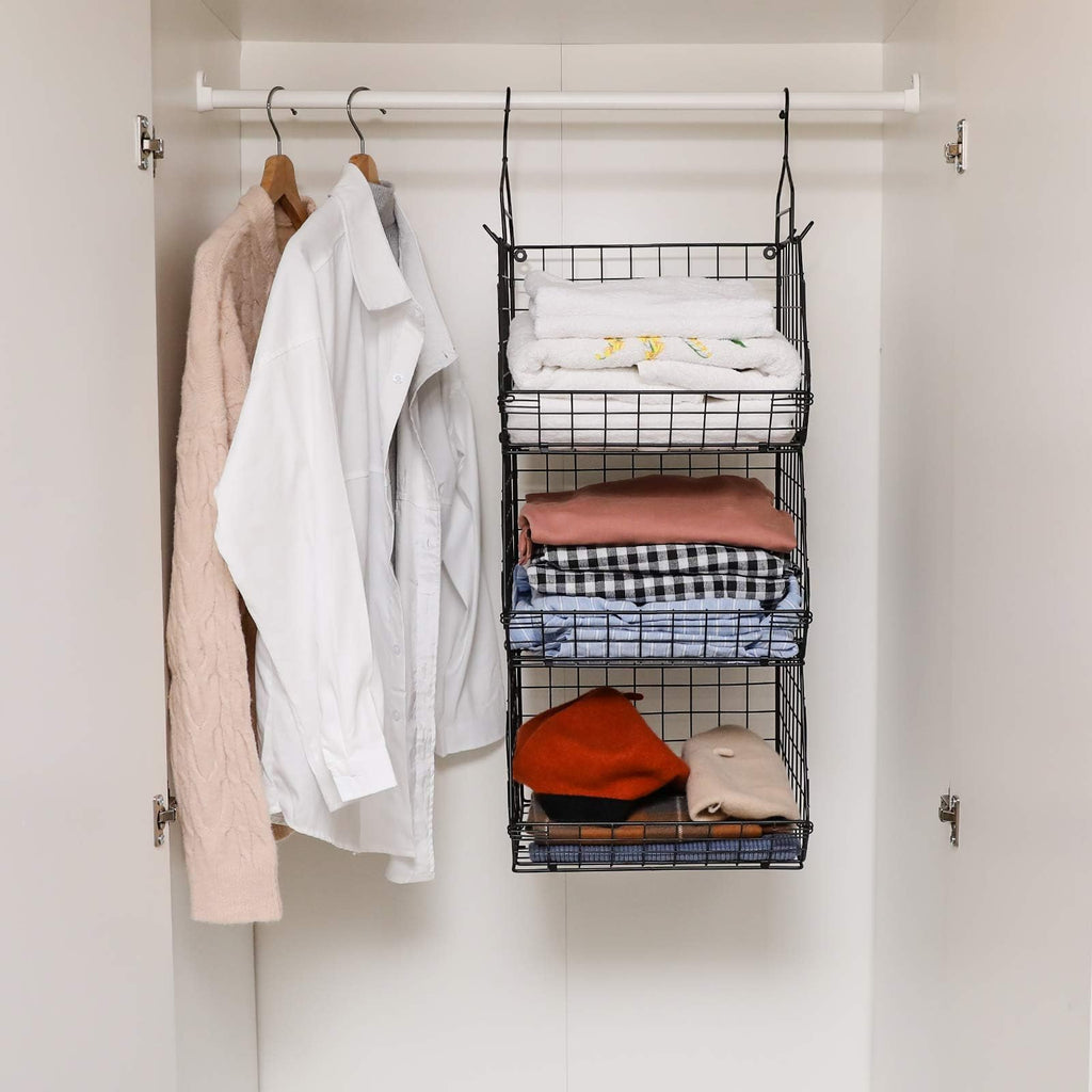 Guvarog 3-Pack Hanging Closet Organizer Wire Basket for Fruit, Vegetable, Potato and Onion Storage - Wall Mounted Closet Organization Bin