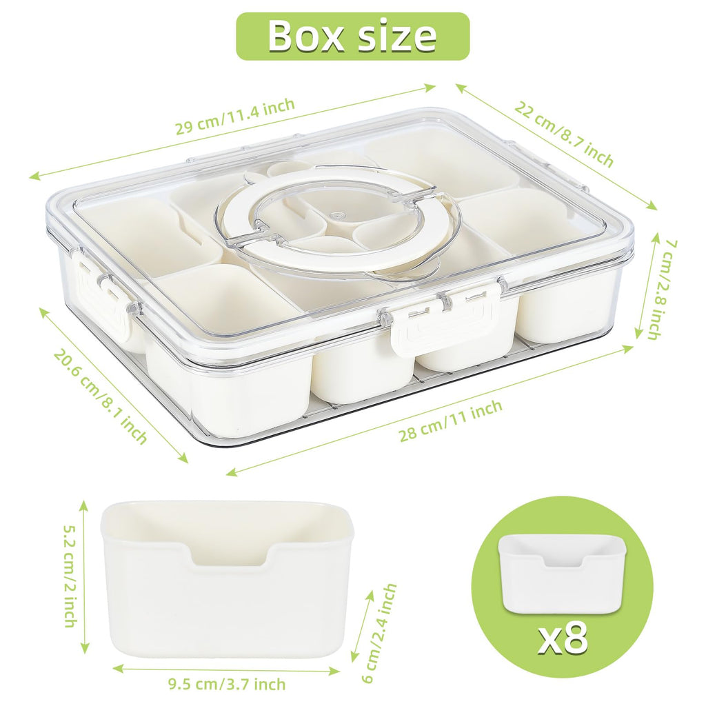 Snackle Box 8 Compartment Divider Box, Divided Serving Tray with Lid and Handle - Charcuterie Container for Portable Snack Platters - Clear Organizer for Candy, Fruits, Nuts - Perfect for Party