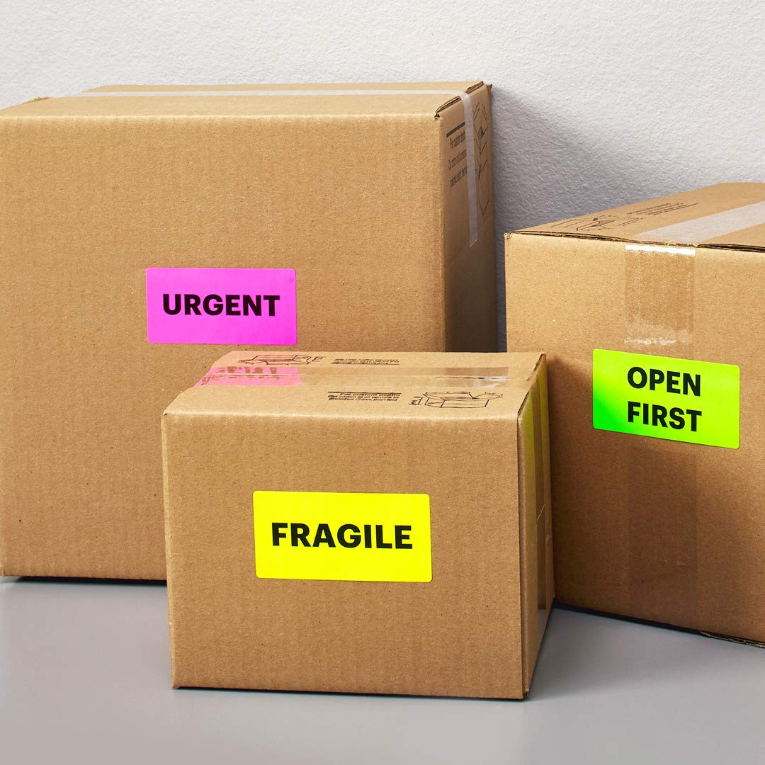 Avery Fluorescent Neon Labels, 4" x 2", Assorted Fluorescent Neon Colours, 150 Labels, Rectangle, Permanent (5973) Made in Canada