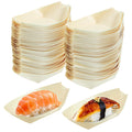 Cabilock 100pcs Disposable Wood Boat Plates, 5inch Sushi Boat Serving Tray Plate Japanese Style Snack Tray for Home Restaurant