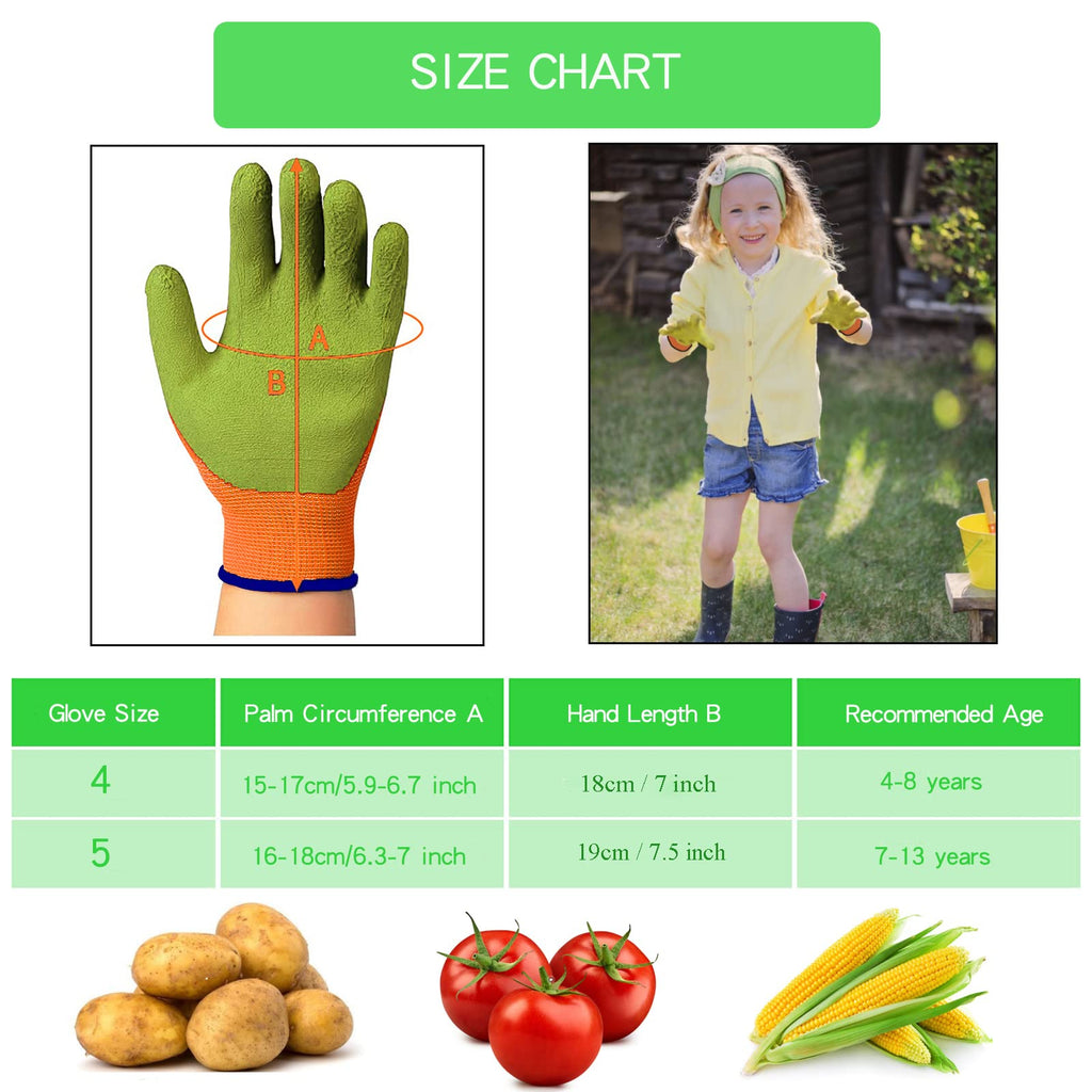 8 Pairs Garden Gloves for Children Rubber Gardening Protective Gloves for kids Age 4-13 Years Boys and Girls Yard Work Activity 4 Colors