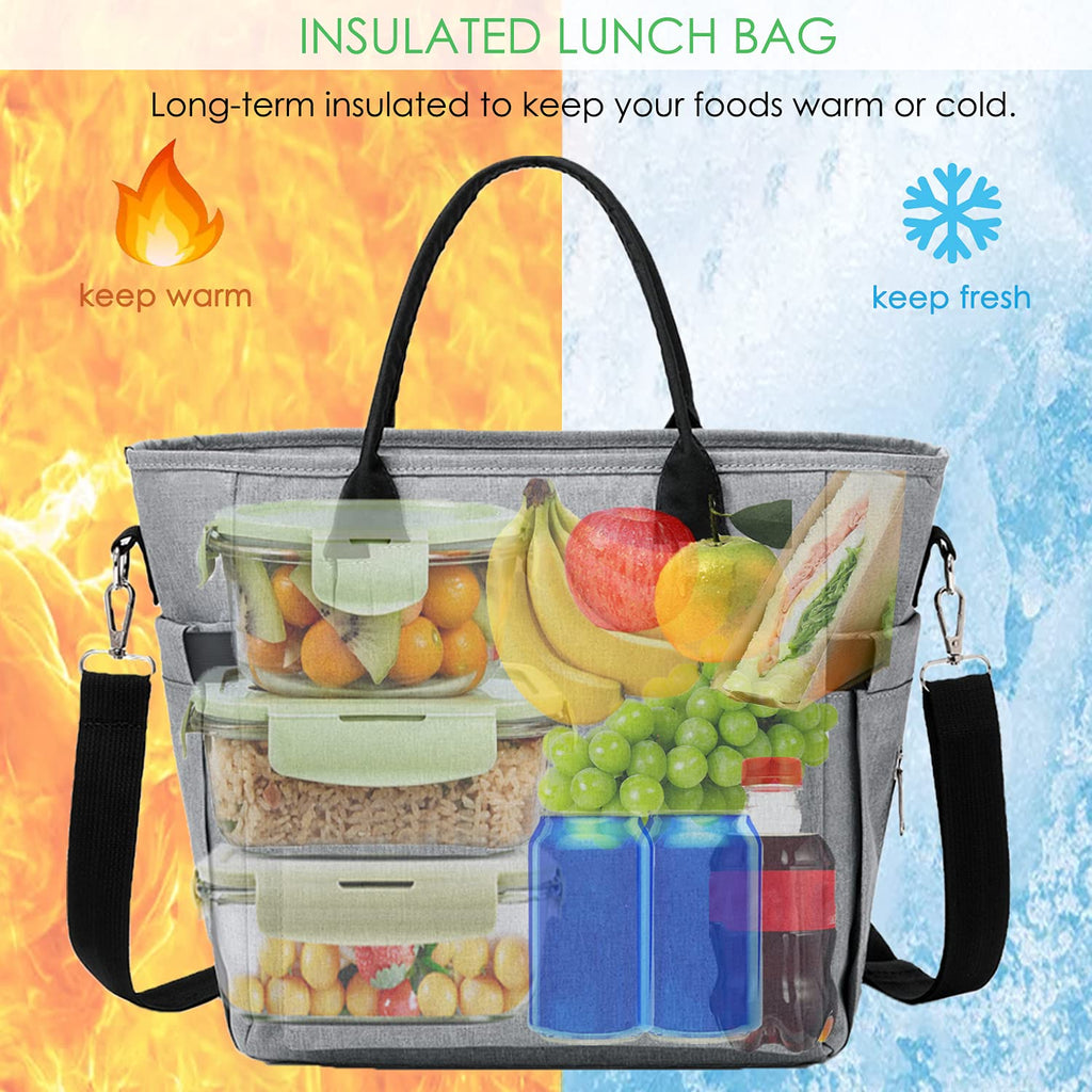 Lunch Bags for Women - Large Lunch Bag for Work, Picnics, and Camping, Insulated Lunch Bags for Women, Lunch Tote Lunch Box for Women Commuters, Boite a Lunch Femme, Sac a Lunch Femme (Clip-On Strap)