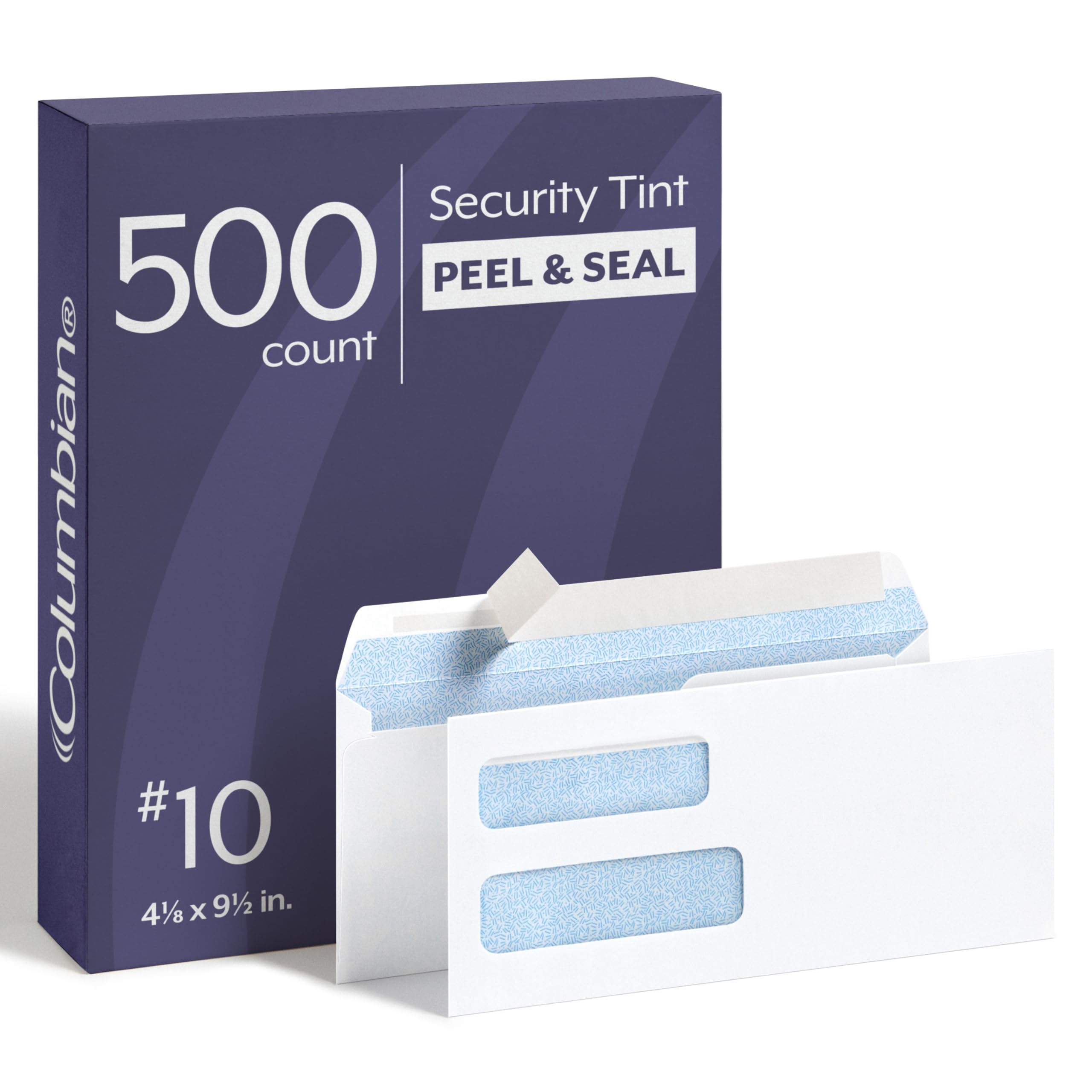 Columbian #10 Double-Window Security Envelopes, 4-1/8 x 9-1/2 Inch, Self Seal, White, for Mailing Invoices, Statements & Documents, 500/Box (COLO338)