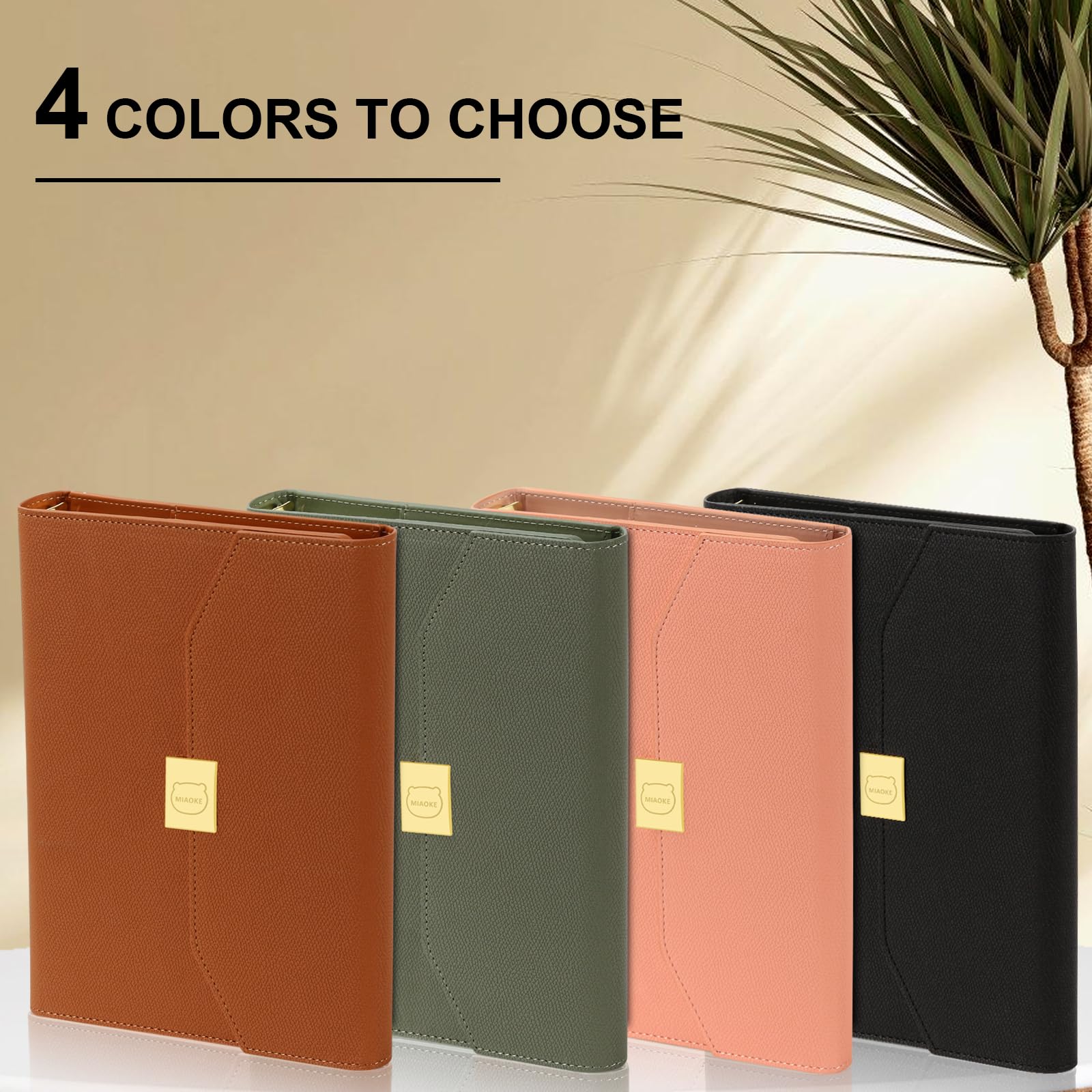 MIAOKE Luxury Notebook Journal for Work, Hardcover Leather Journal for Women Men, 6 Hole Loose-leaf Refillable Folio Notebook with Pen, Pocket and Magnetic Closure for Daily Writing