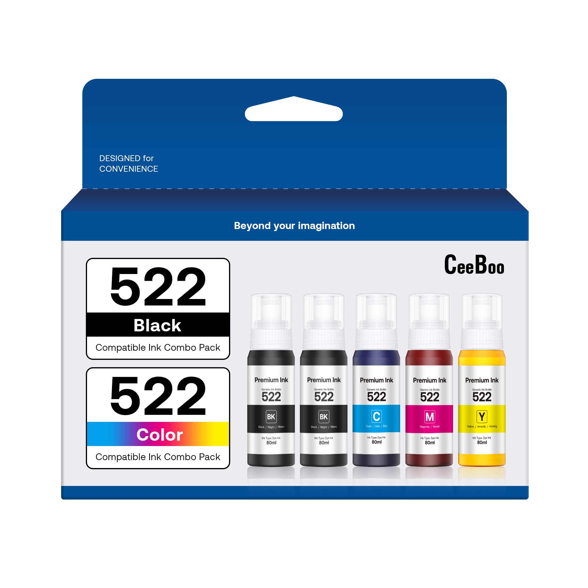 CEEBOO Compatible Ink Bottle Replacement for Epson 522 (Not Sublimation Ink), Use for ET-2400, 2720, 2800, 2803, 2840, 4700, 4800, 4810 Printer, 2 Black,Cyan,Magenta,Yellow, 5 Bottles