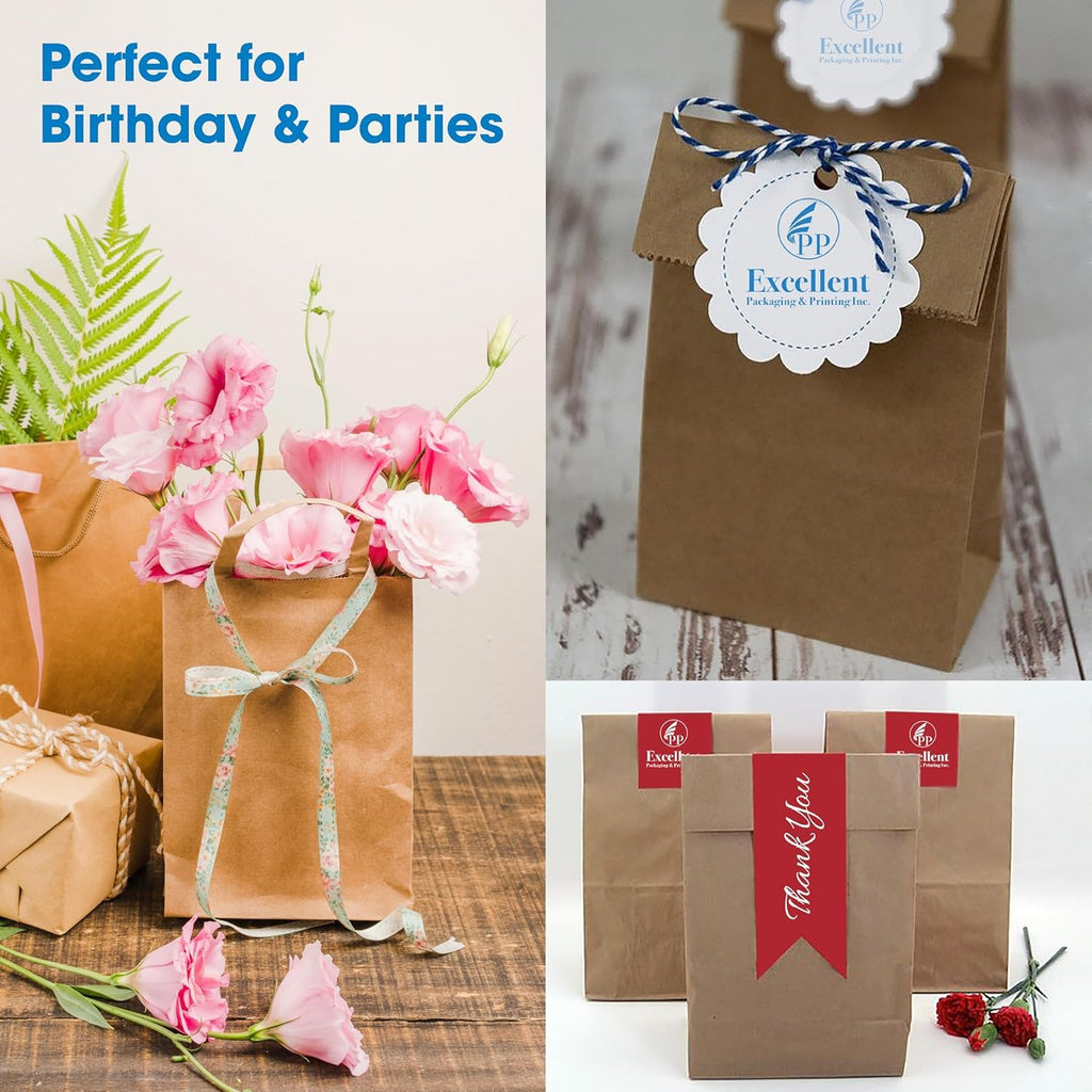 Excellent 100 Pack Brown Paper Bags for Food - 5.9 x 3.5 x 11 inches 8Lb Capacity Paper Grocery Bags for Breads, Snacks, Cookies - Kraft Paper Bags for Small Businesses