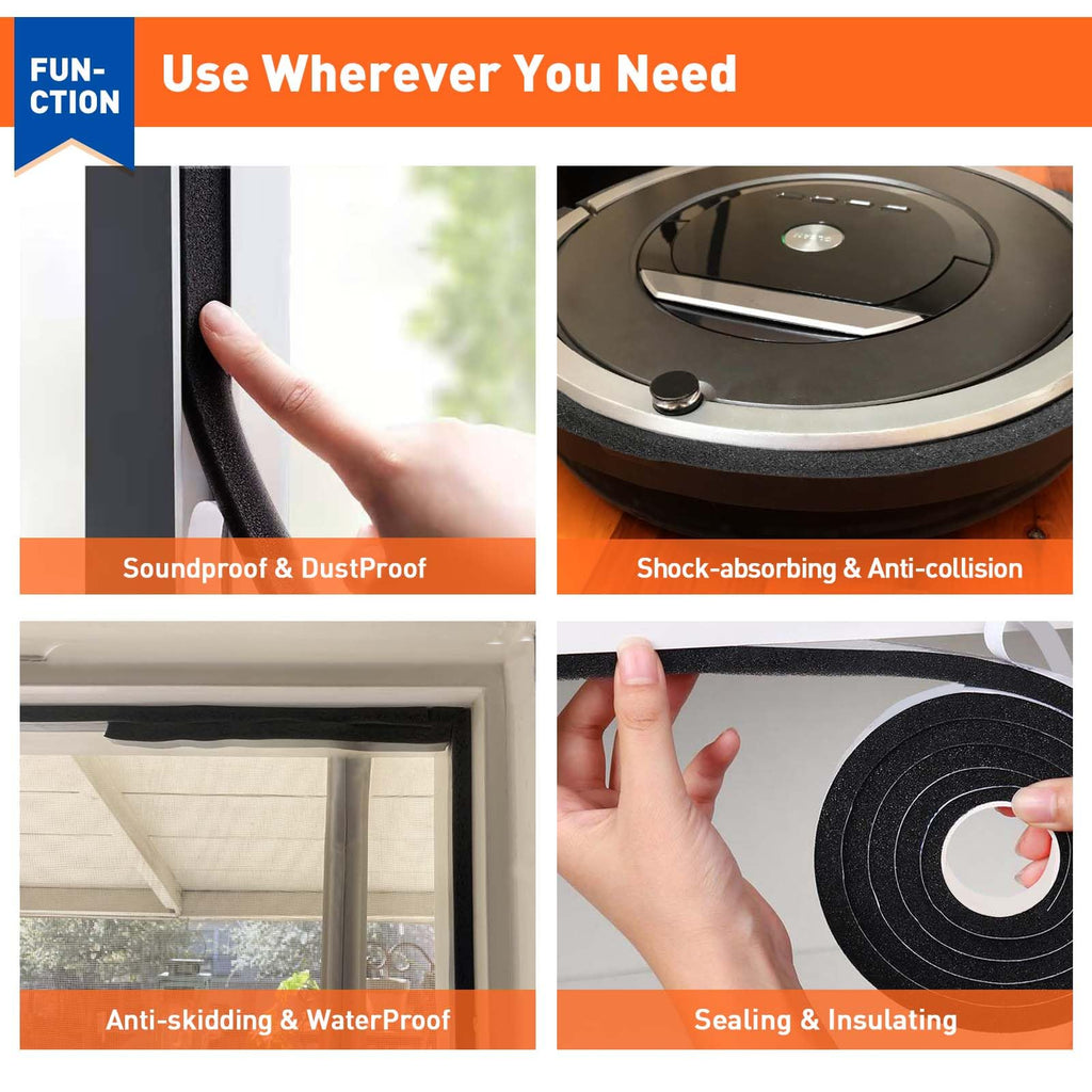MAGZO Foam Tape Weatherstrip, 1 Inch Wide X 1 Inch Thick Window Air Conditioner Sealer Weather Stripping with High Resilience Soundproofing Total 13 Feet (6.5ft x 2 Rolls)