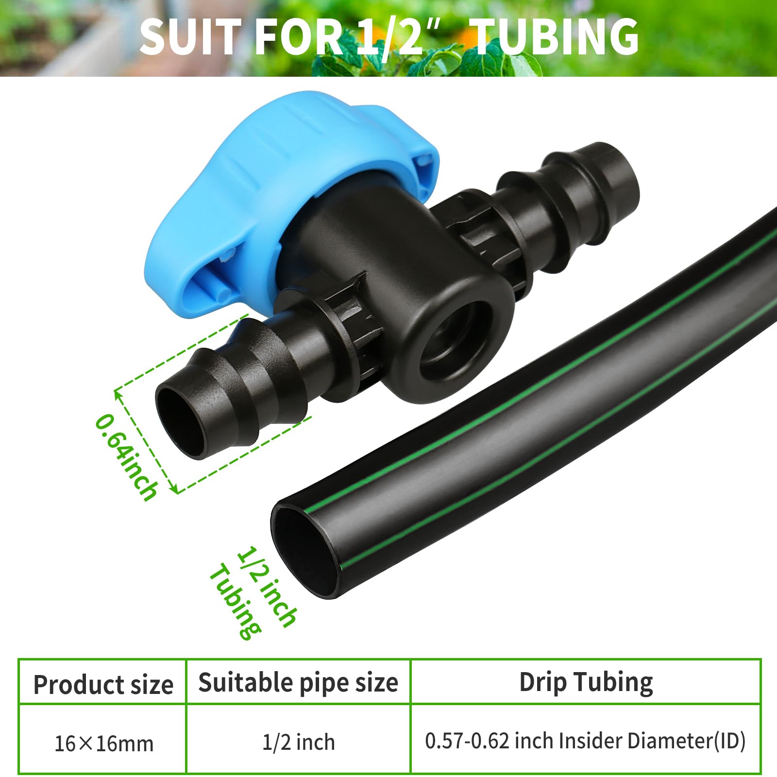 6 Pack Drip Irrigation 1/2 inch Barbed Valve, Drip Line Parts 1/2" Shut Off Valve Fits for 1/2 Inch Drip Irrigation Tubing (.570-.620" ID) for Drip or Sprinkler Systems