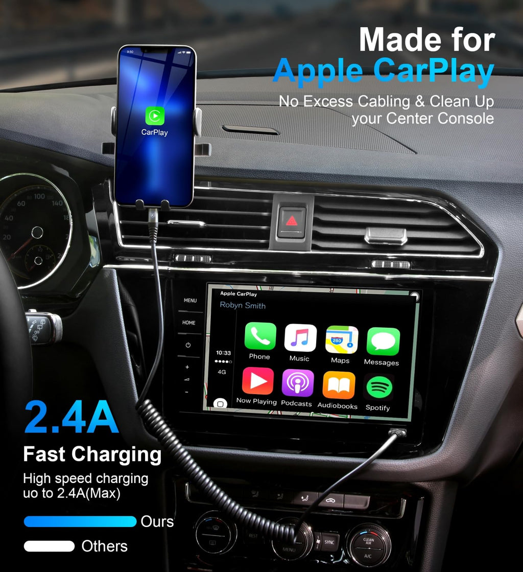 Coiled Lightning Cable, iPhone Charger Cable 3FT for Car [Apple MFi Certified] 3 Feet Lightning Cord Compatible with iPhone 14 13/12/11 Pro Max/XS MAX/XR/XS/X/8/7/Plus/6S iPad/iPod - Black