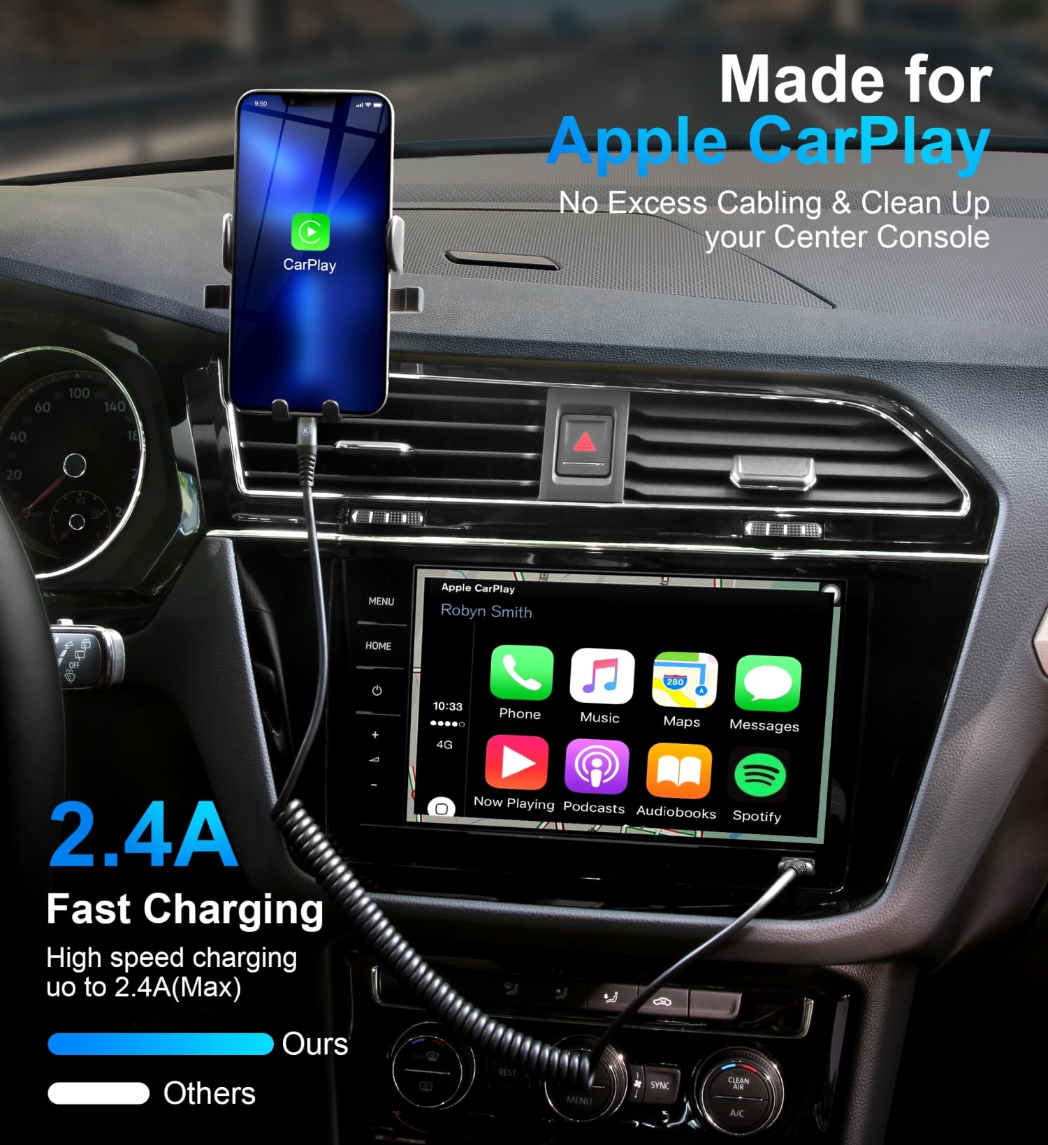 Coiled Lightning Cable, iPhone Charger Cable 3FT for Car [Apple MFi Certified] 3 Feet Lightning Cord Compatible with iPhone 14 13/12/11 Pro Max/XS MAX/XR/XS/X/8/7/Plus/6S iPad/iPod - Black