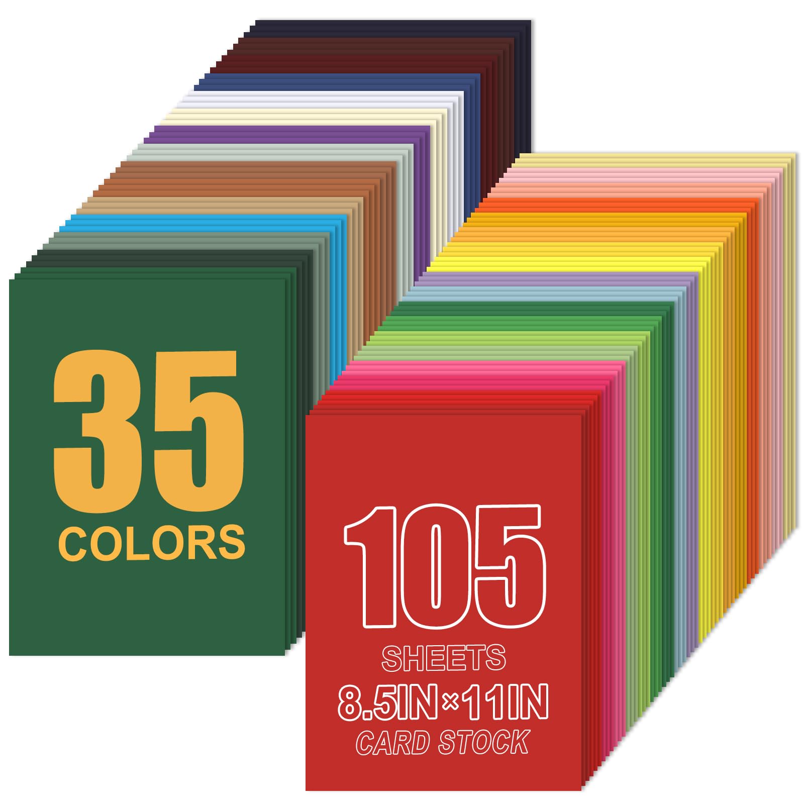 Bupete 105 Sheets Cardstock Paper, 35 Colored Double-Sided Paper Card Stock Paper 8.5 x 11, 65 lb/180 GSM Construction Paper, Thick Paper for Craft Papers, Scrapbooking, Card Making, Invitations