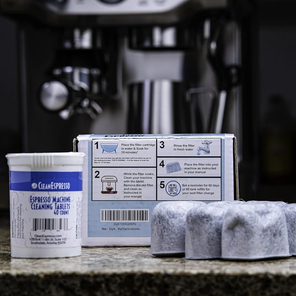 CleanEspresso - Breville Cleaning Kit - 40 Cleaning Tablets and 6 Water Filters for Breville Espresso Machines - 2g Espresso Machine Tablets
