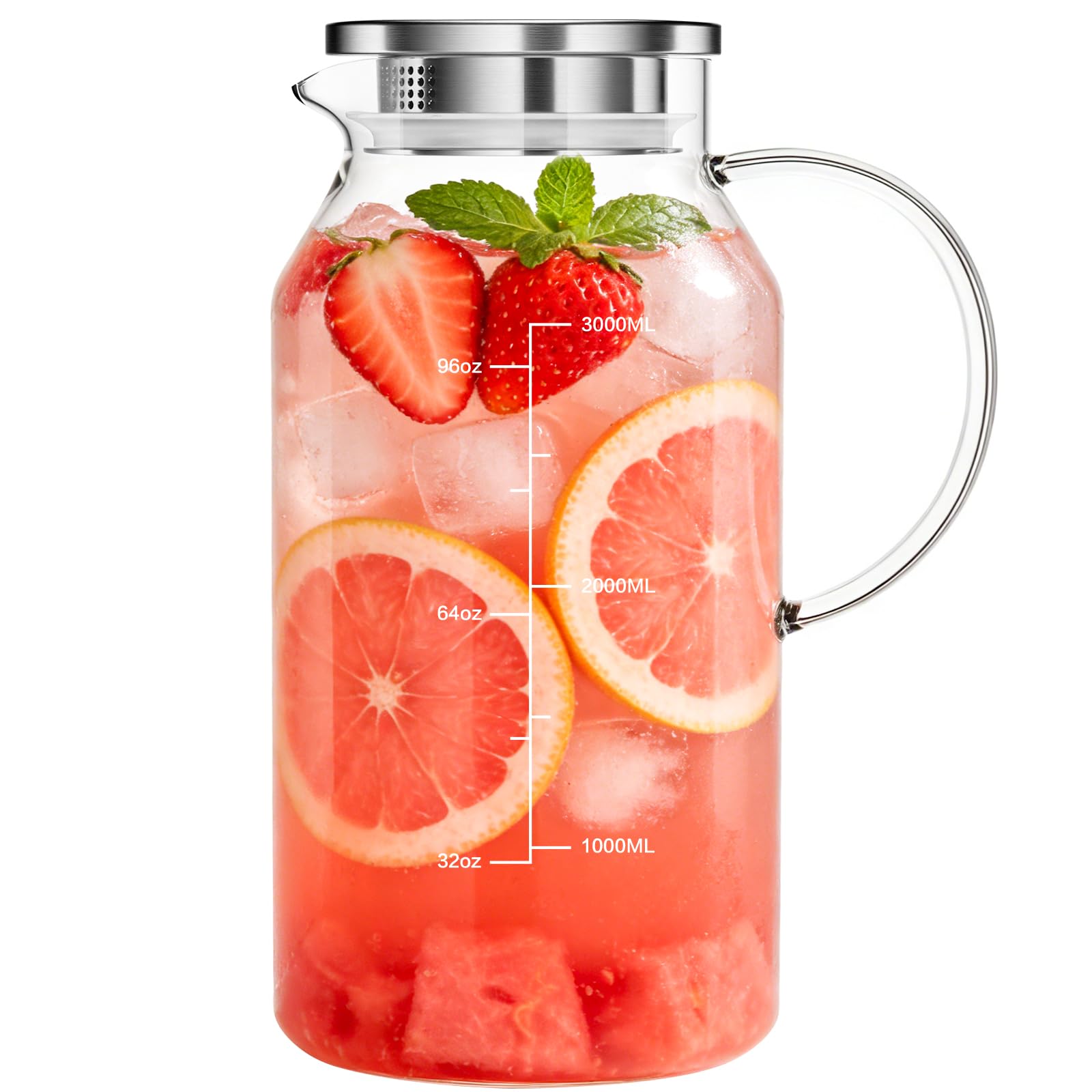 Aofmee 1 Gallon 128oz Glass Pitcher with Lid and Handle, Water Pitcher for Fridge, Borosilicate Carafe for Hot/Cold Beverage, Iced Tea Pitchers, Juice Jug for Coffee, Milk, Homemade Lemonade