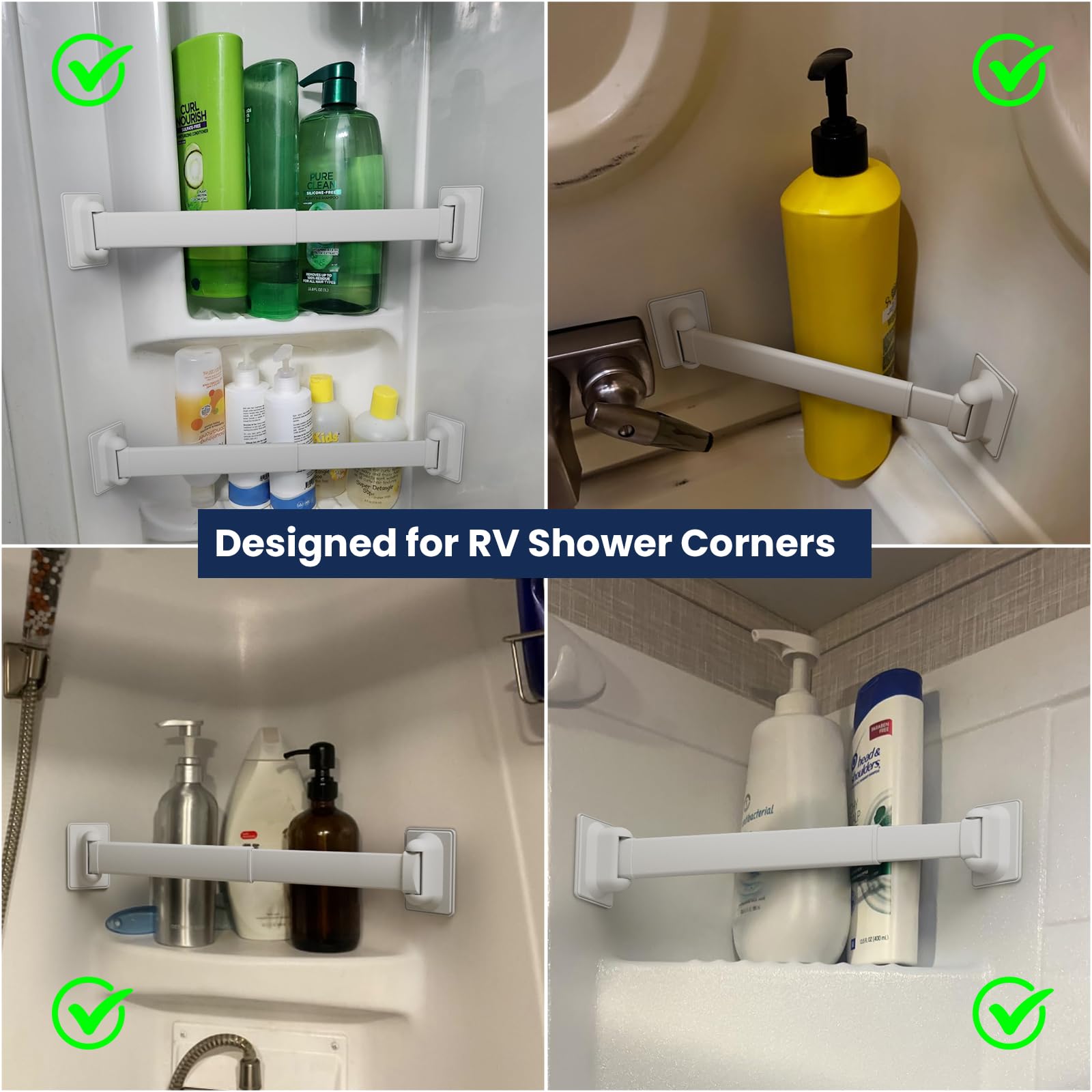 Adjustable RV Shower Corner Storage Bar- Durable Aluminum RV Corner Caddy for Shower Organization- Perfect for Travel Trailer, Camper Inside Storage and Organization- 2 Packs