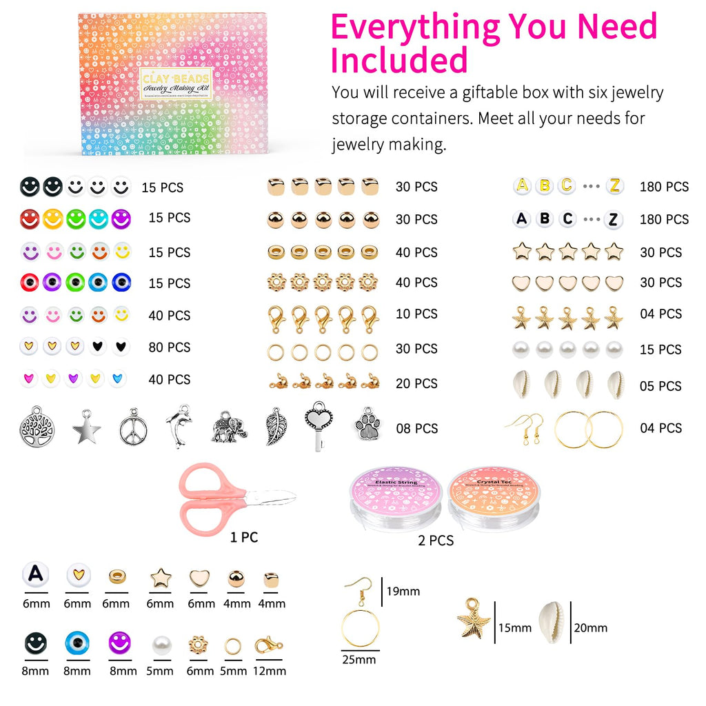 20,000 Pcs Clay Beads Bracelet Making Kit, 120 Colors 6 Boxes Polymer Beads Spacer Heishi Beads Kit, Jewelry Making Set with Pendant Charms Elastic Strings, Crafts Gift for Adults