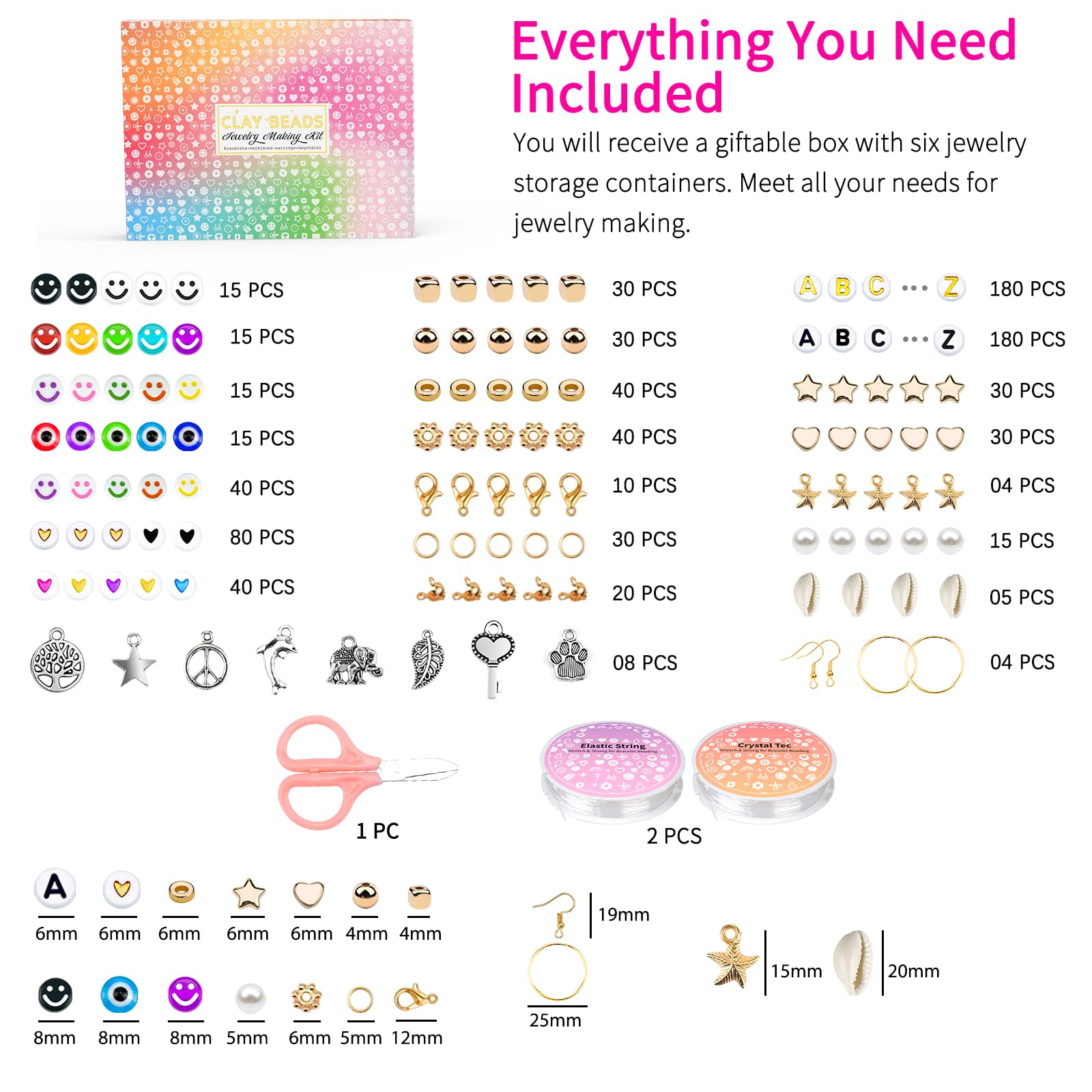 20,000 Pcs Clay Beads Bracelet Making Kit, 120 Colors 6 Boxes Polymer Beads Spacer Heishi Beads Kit, Jewelry Making Set with Pendant Charms Elastic Strings, Crafts Gift for Adults
