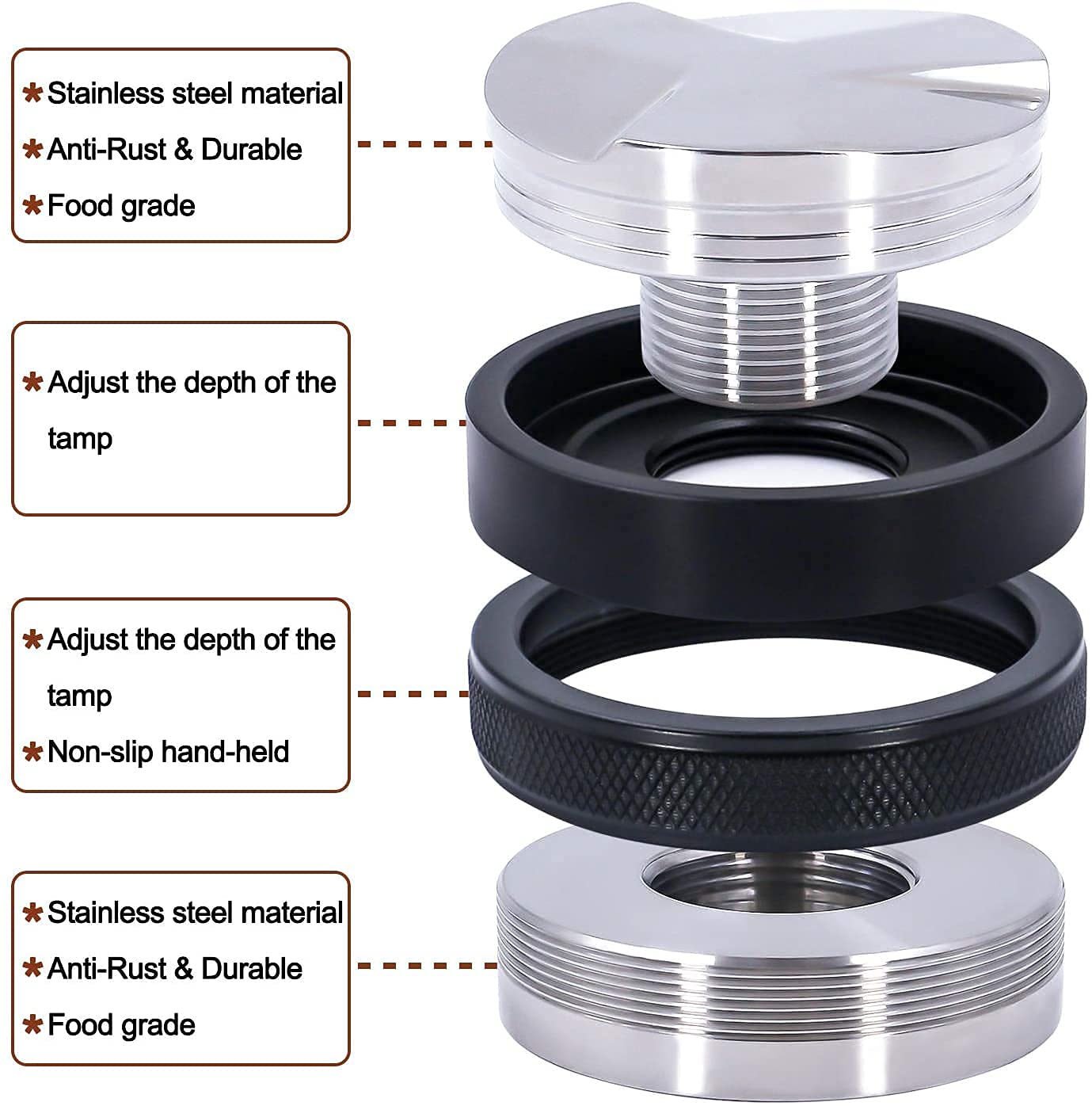 53mm Coffee Distributor and Tamper Compatible with Breville 54mm Portafilter, Dual Head Espresso Distributor Tamper Tool, Adjustable Depth, Stainless Steel, Professional Espresso Accessories