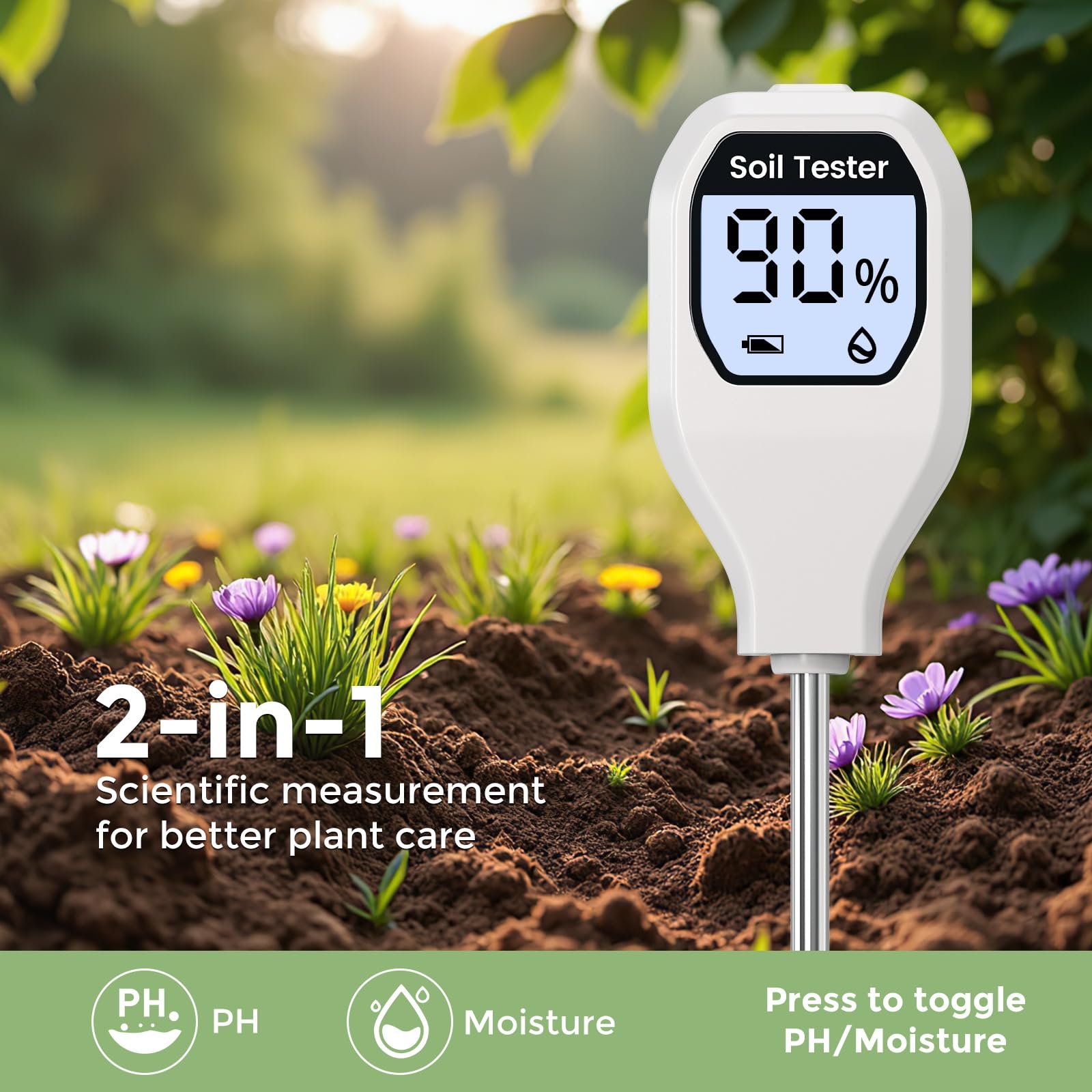 YAMRON 2-in-1 Soil Moisture Meter，Soil ph Tester Digital，Plant Water Monitor，Plant Moisture Meter for Garden, Farm, Lawn, Indoor & Outdoor