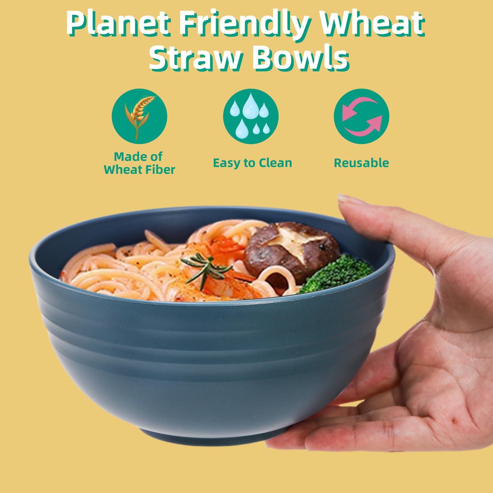 WRINGKIT 24 Pack Unbreakable Plastic Cereal Bowls, 26 Oz Lightweight Wheat Straw Bowl Set, Microwave Dishwasher Safe Soup Salad Bowl for Oatmeal, Ramen, Noodles, Oatmeal