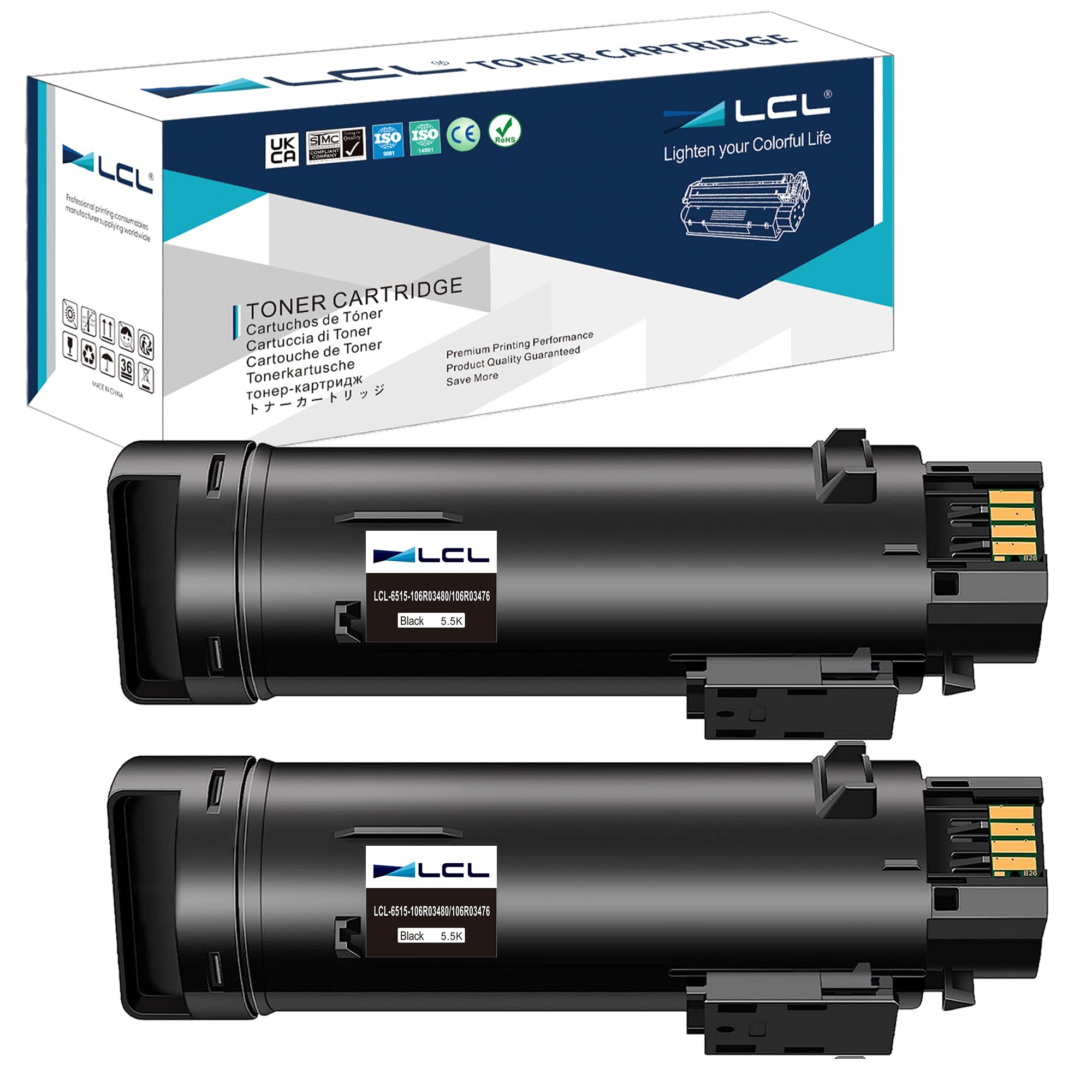 LCL Compatible Toner Cartridge for Xerox WorkCentre 6515 Phaser 6510 106R03480 106R03476 5500PAGES (2-PK,Black)for Xerox WorkCentre 6515 6515DN 6515DNI 6515DNM 6515N Phaser 6510 6510DN 6510DNI 6510DNM