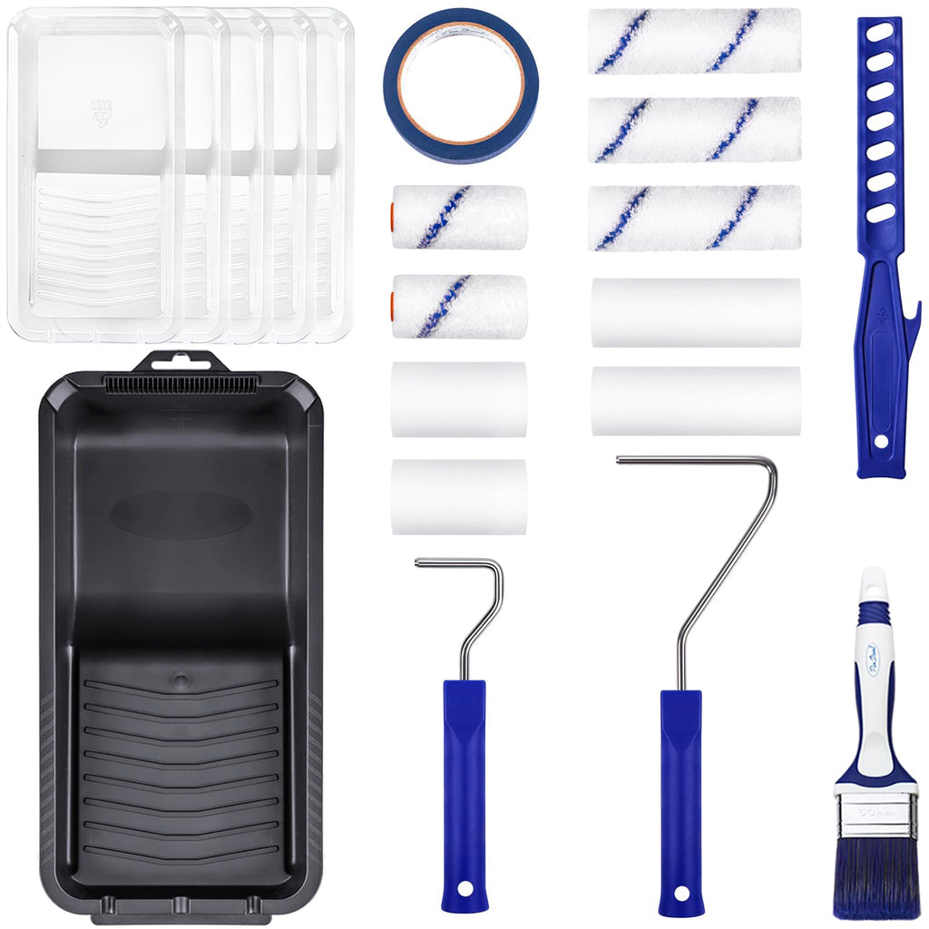 20pcs Small Paint Roller Kit, PinStone 4 inch 2 inch Paint Roller Brush Kit with Foam, Microfiber Covers & Heavy-Duty Paint Tray, Mini Rollers for Painting Walls, Cabinet, Touch-ups Supplies