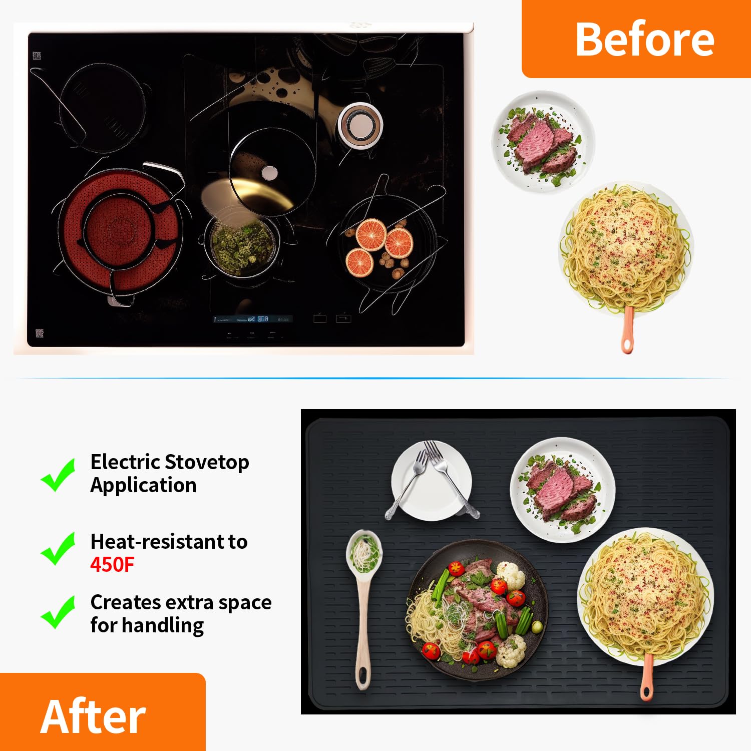 CATECASE Silicone Stove Top Cover for Electric Stove, 36 * 21 inches Extra Large Silicone Dish Drying Mat, Glass Top Stove Cover to Protect Kitchen Counter Surface and Prevent Scratching (Black)