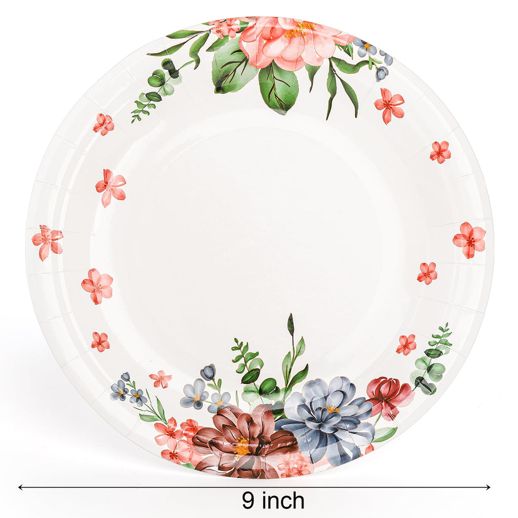 yarlung 200 Pack 9 Inch Disposable Paper Plates, Soak Proof Light Dinner Paper Plates Bulk Floral Printed Disposable Plates for Lunch, Salads, Parties Picnics and Everyday Use, Cut Resistant